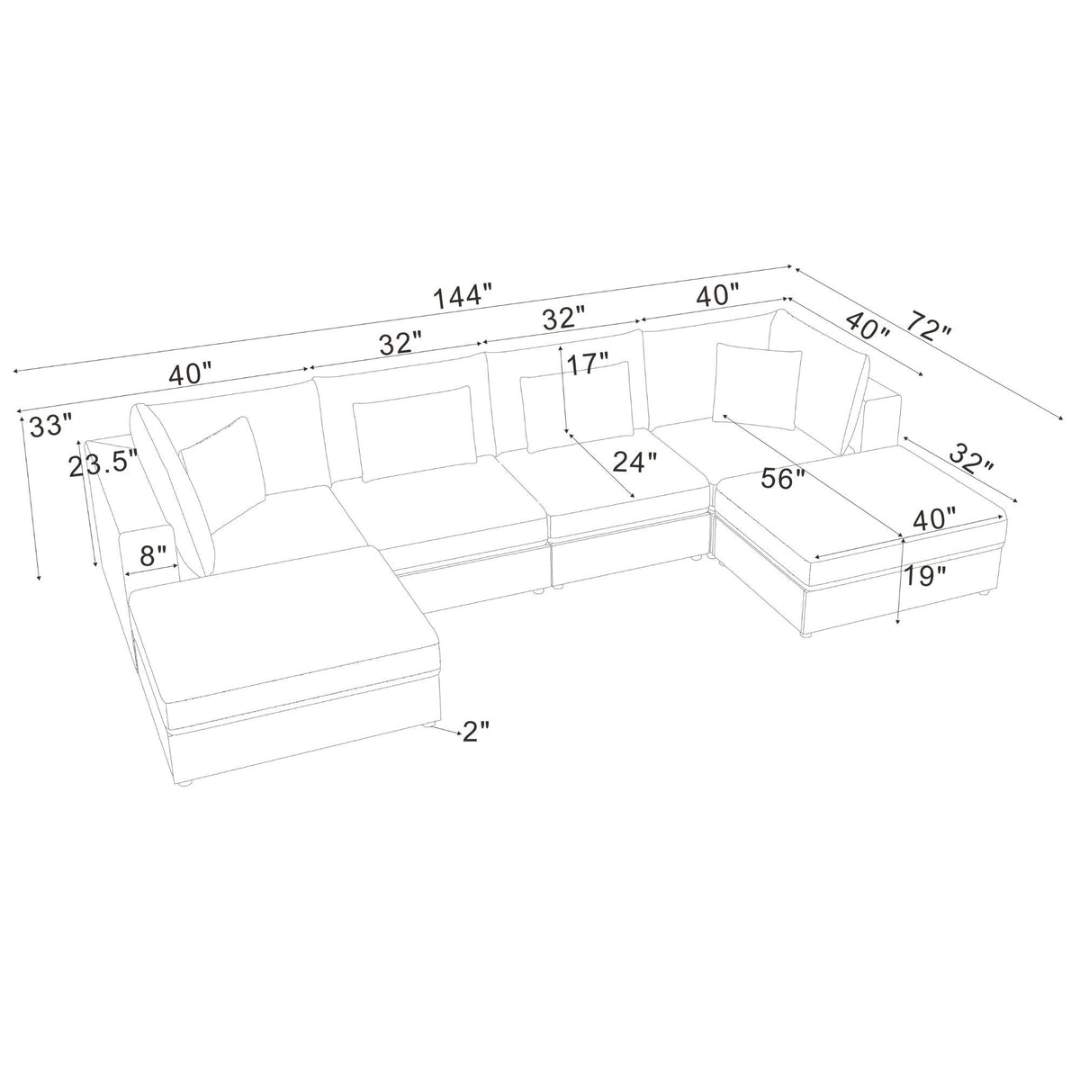 Upholstered Modular Sectional & Custom Configuration And Toss Pillows