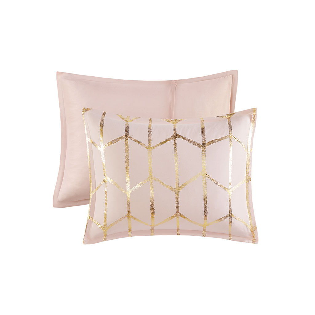 Raina - King Metallic Printed Comforter Set - Blush / Gold