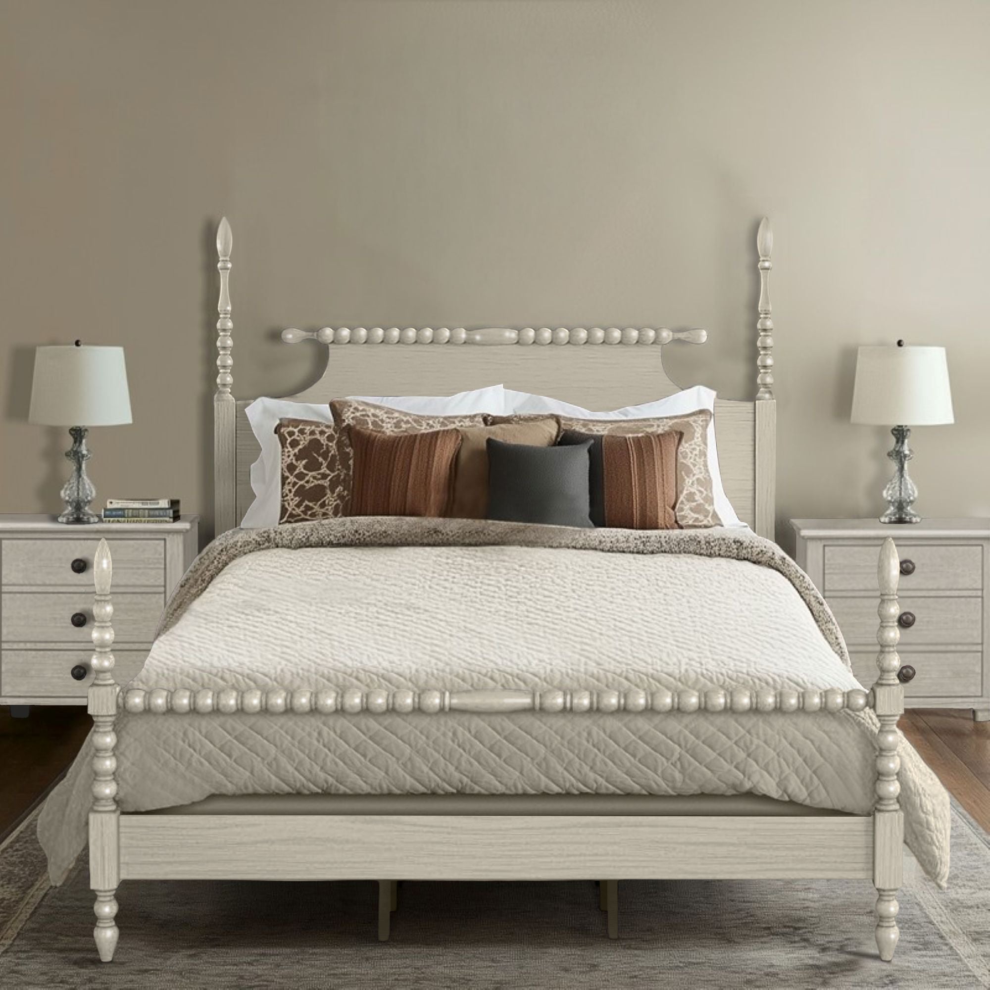 Beckett - King Turned Spindle Bed - Antique Cream
