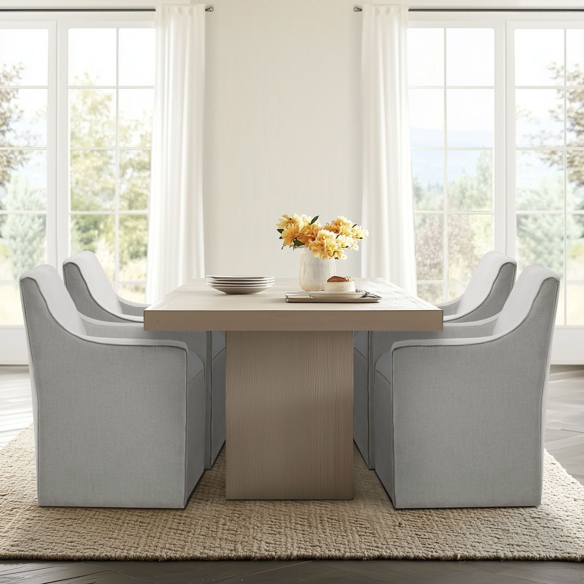 Charlotte - Slipcover Dining Arm Chair With Casters - Gray