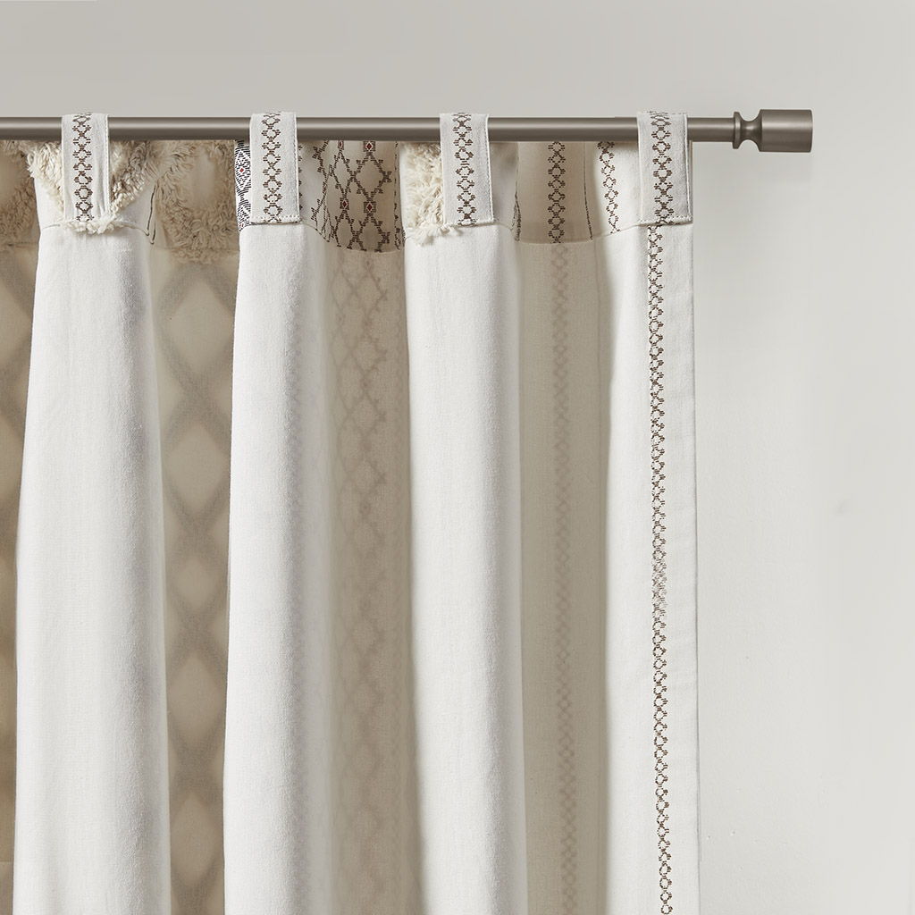 Imani - Printed Window Panel With Stripe And Lining - Ivory