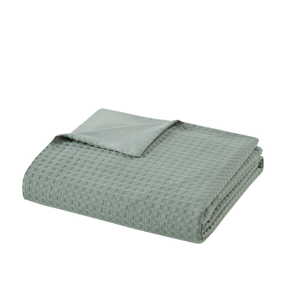 Mina - Full/Queen Waffle Weave Textured Duvet Cover Set - Sage Green
