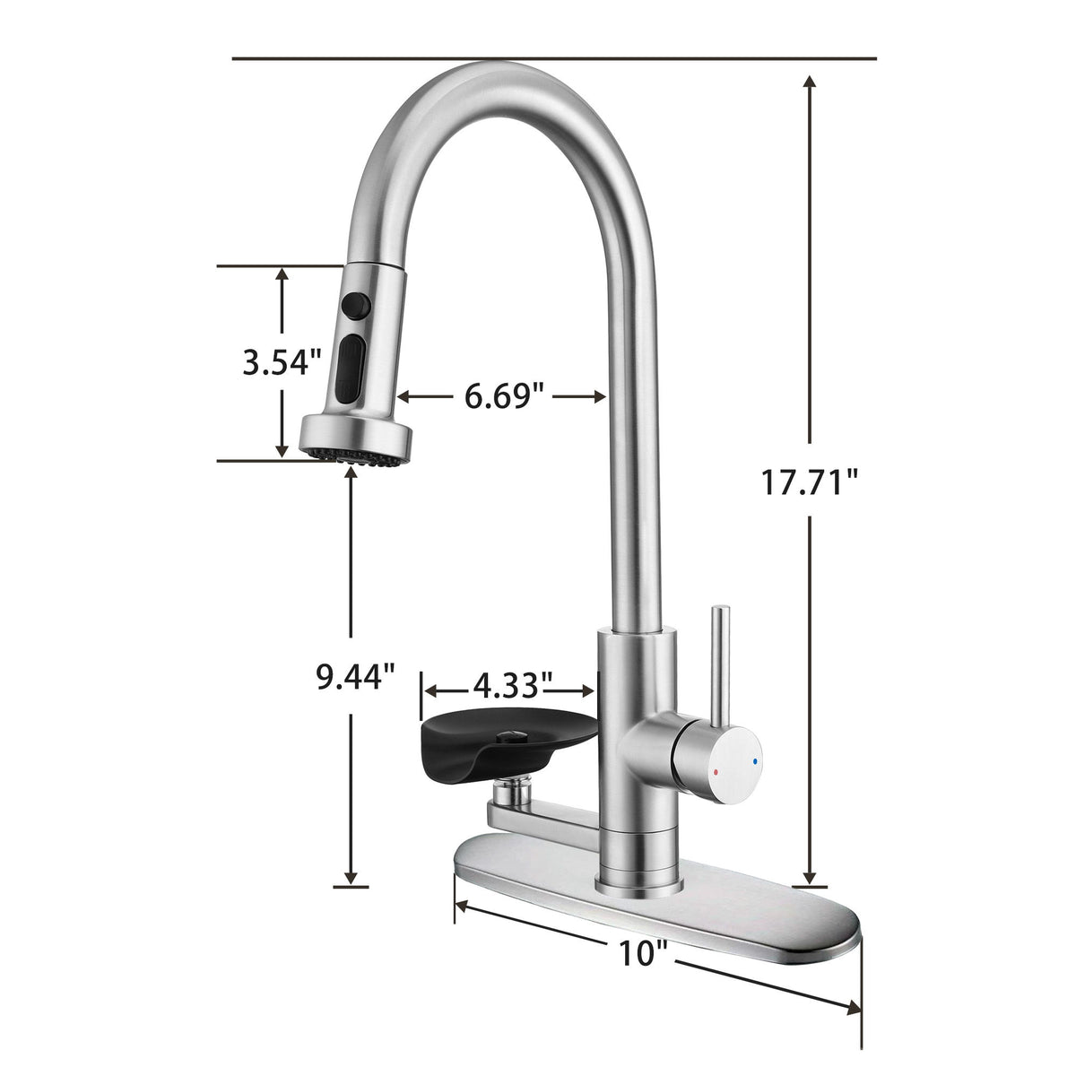 3 In 1 Kitchen Faucet With Press Type Glass Rinser, High Arc Pull Down Sprayer
