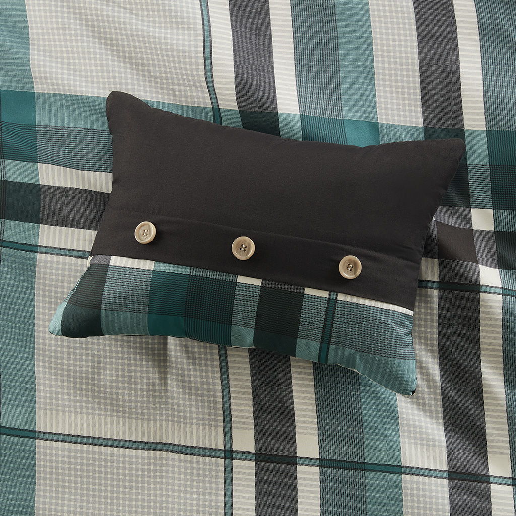Robbie - 9 Piece Queen Plaid Comforter Set With Bed Sheets - Teal / Black