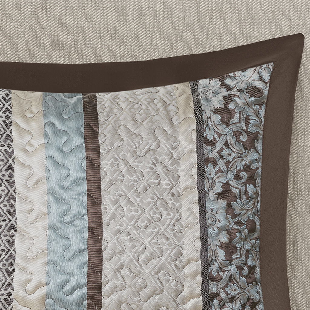 Princeton - 5 Piece Reversible Jacquard Bedspread Set - Blue