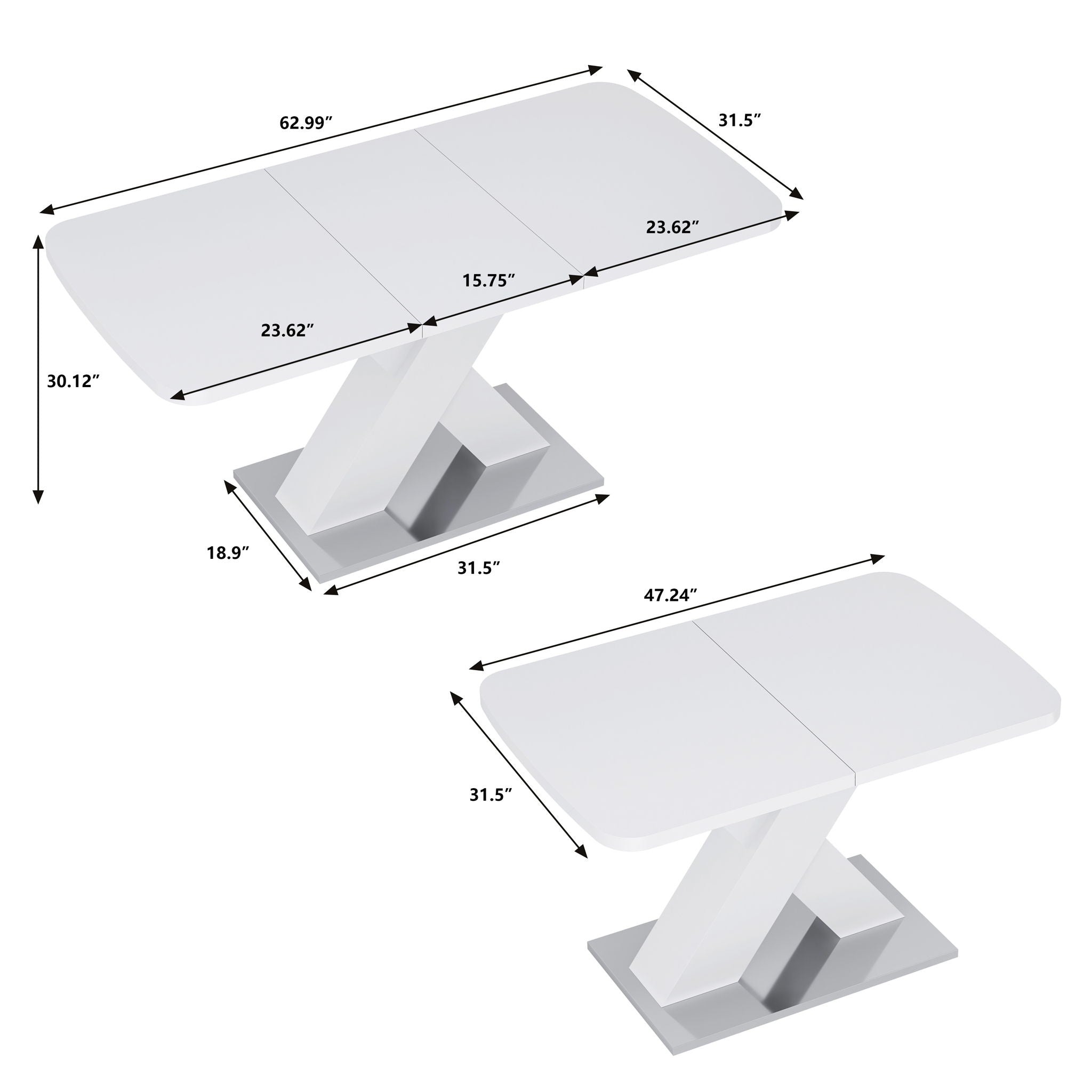 Rectangle Dining Table, Stretchable, X Shape Legs - White