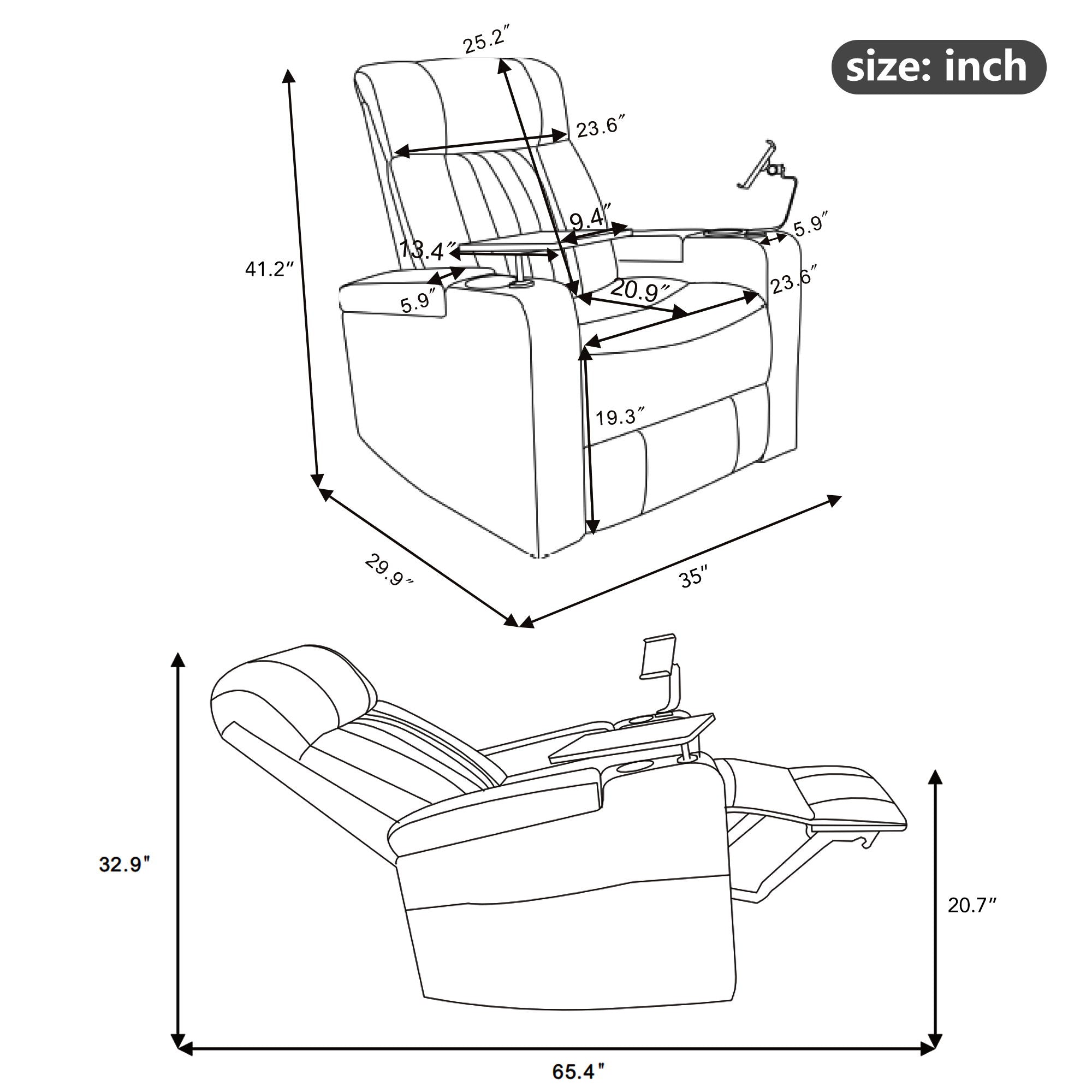 Power Recliner With Storage Arms, Cupholders, Swivel Tray Table And Cell Phone Stand - Brown