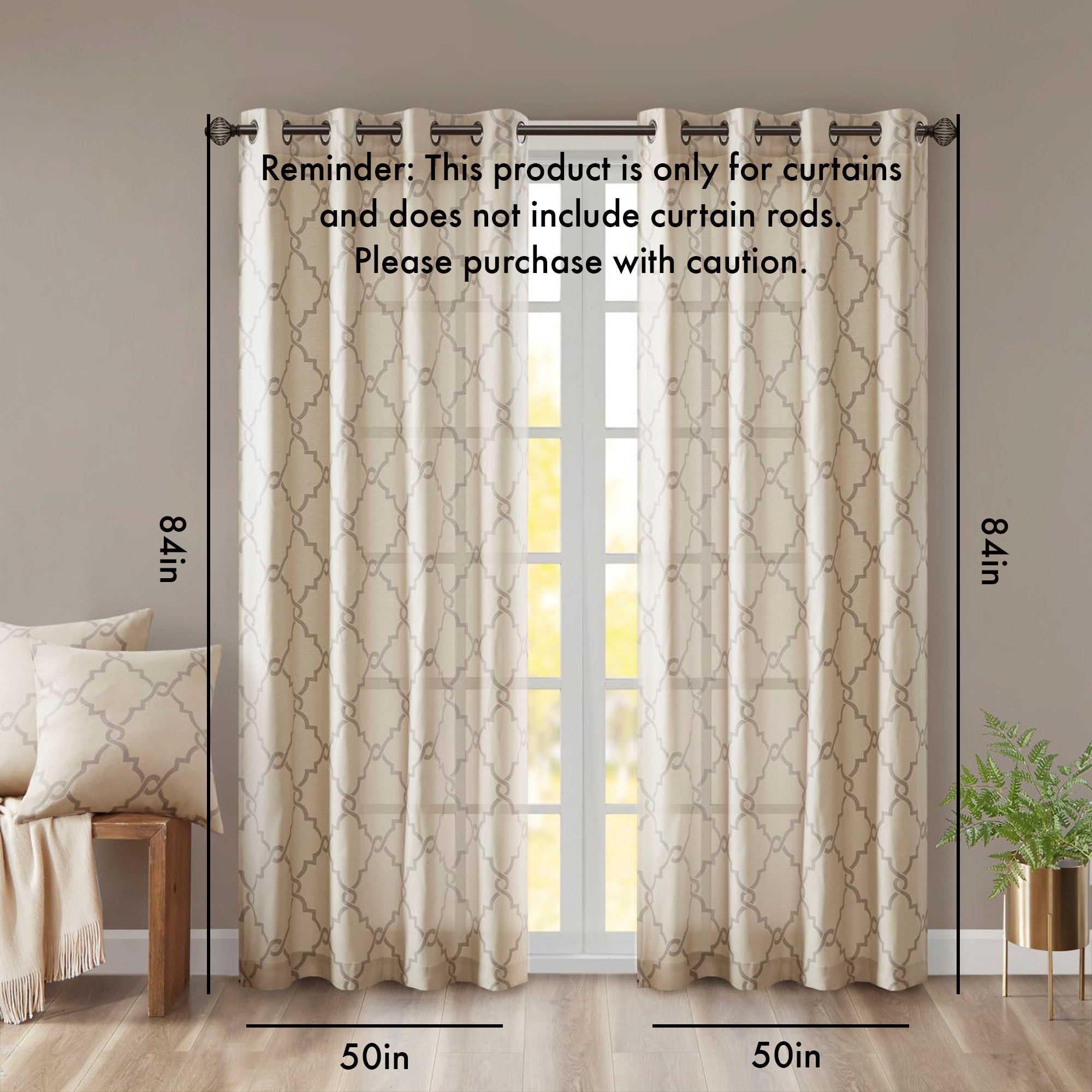 Fretwork Print Grommet Top Window Curtain Panel