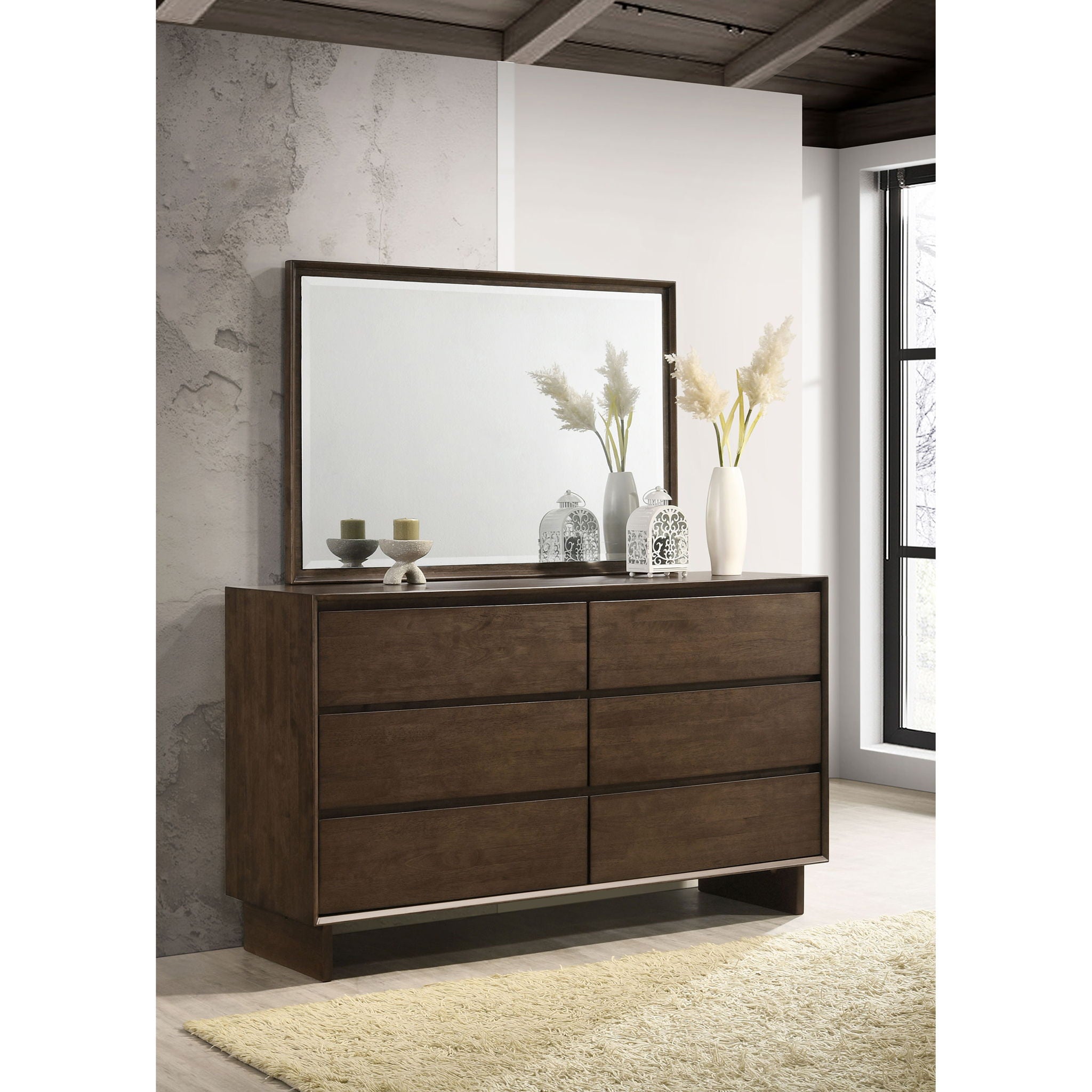 Hemlock - 6 Drawer Dresser With Mirror - Brown