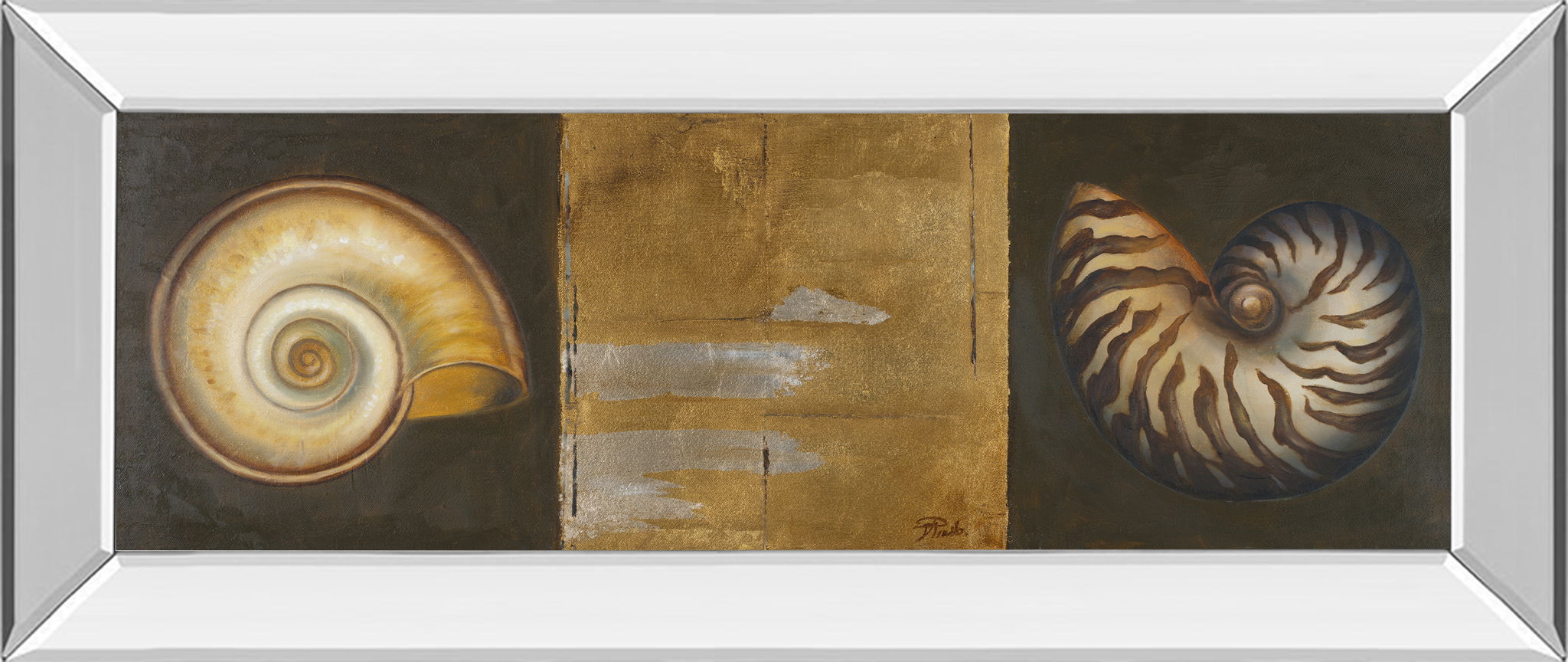Seashells I By Patricia Pinto - Mirror Framed Print Wall Art - Gold