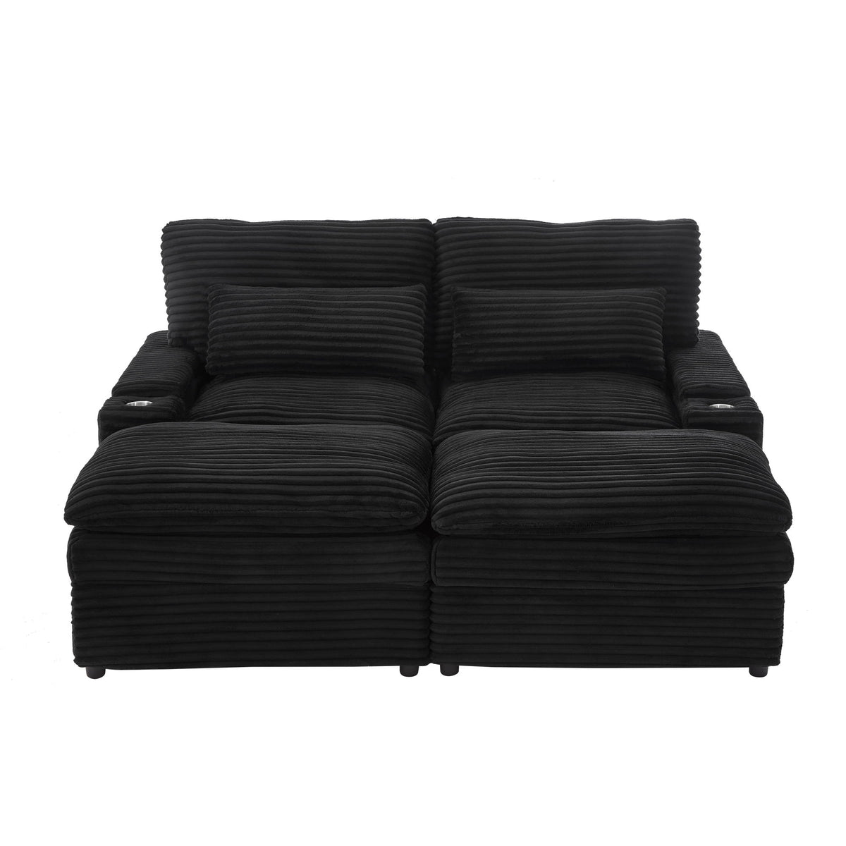 Convertible Loveseat Sofa With Storage, USB Ports, Cup Holders
