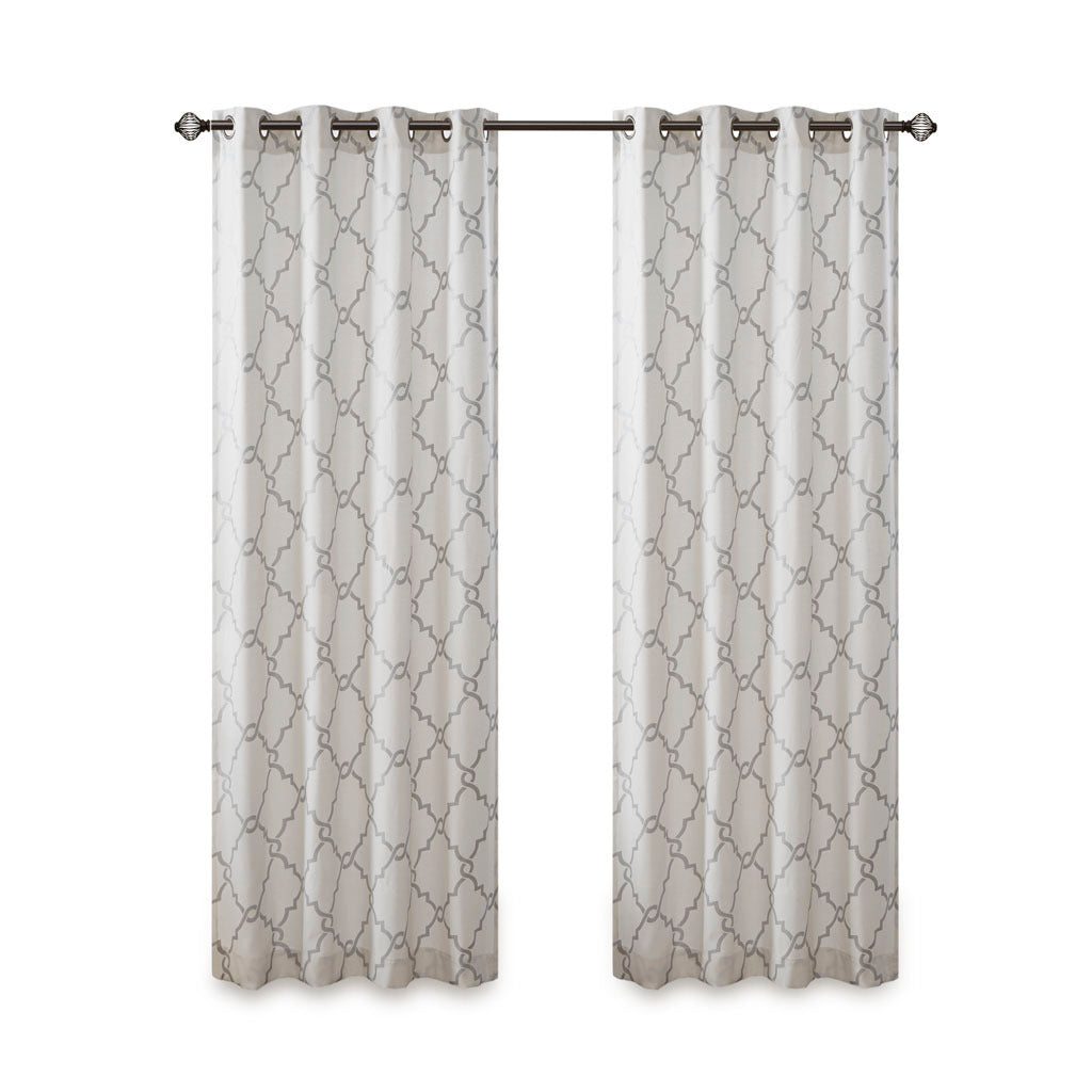 Fretwork Print Grommet Top Window Curtain Panel