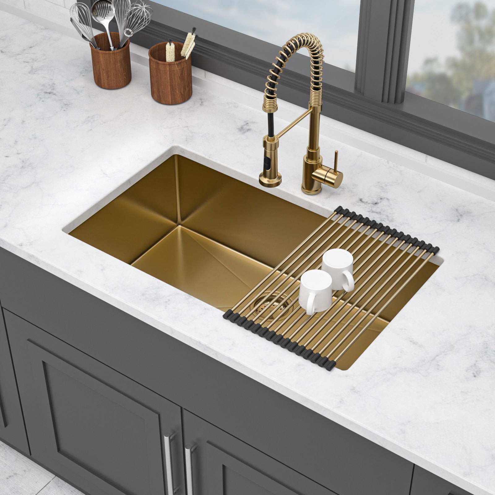 Finish Undermount Stainless Steel Kitchen Sink 32" X 19" 16 Gauge Deep Single Bowl