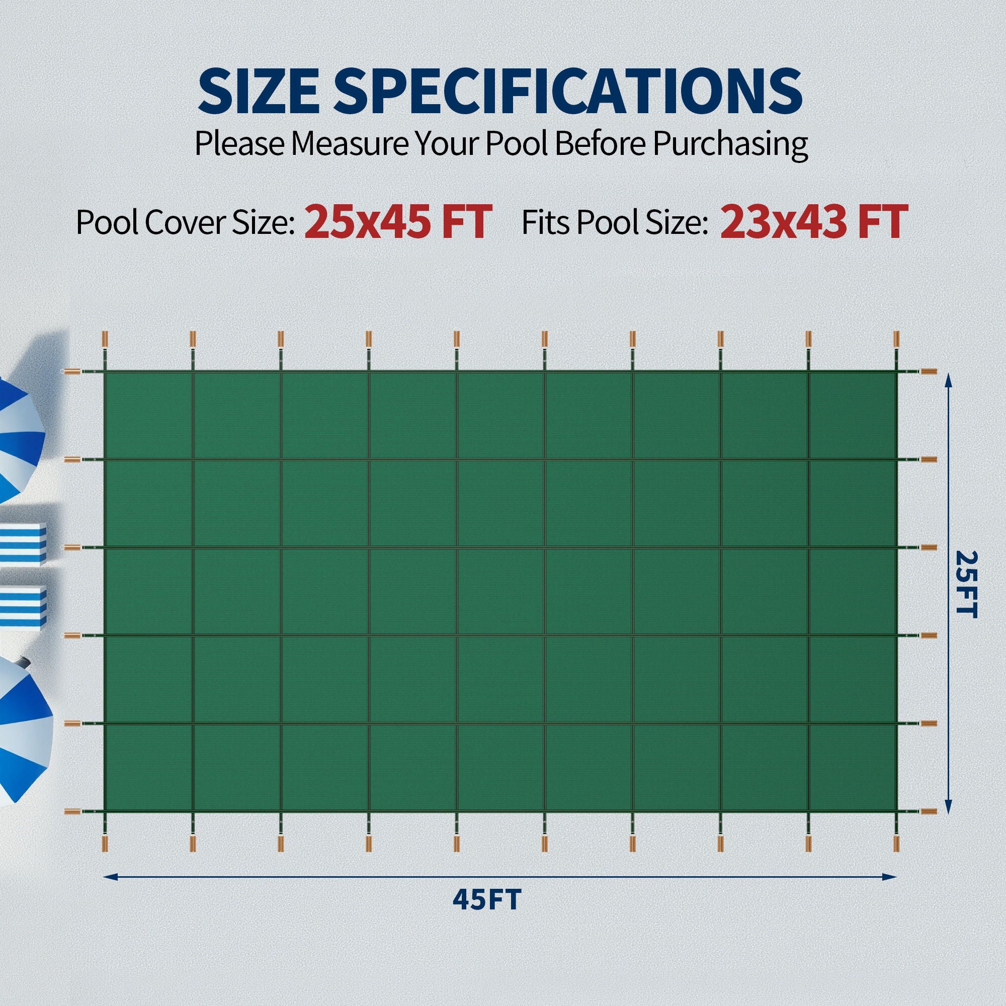 Swimming Pool Safety Cover For Rectangular Underground Pools - Green