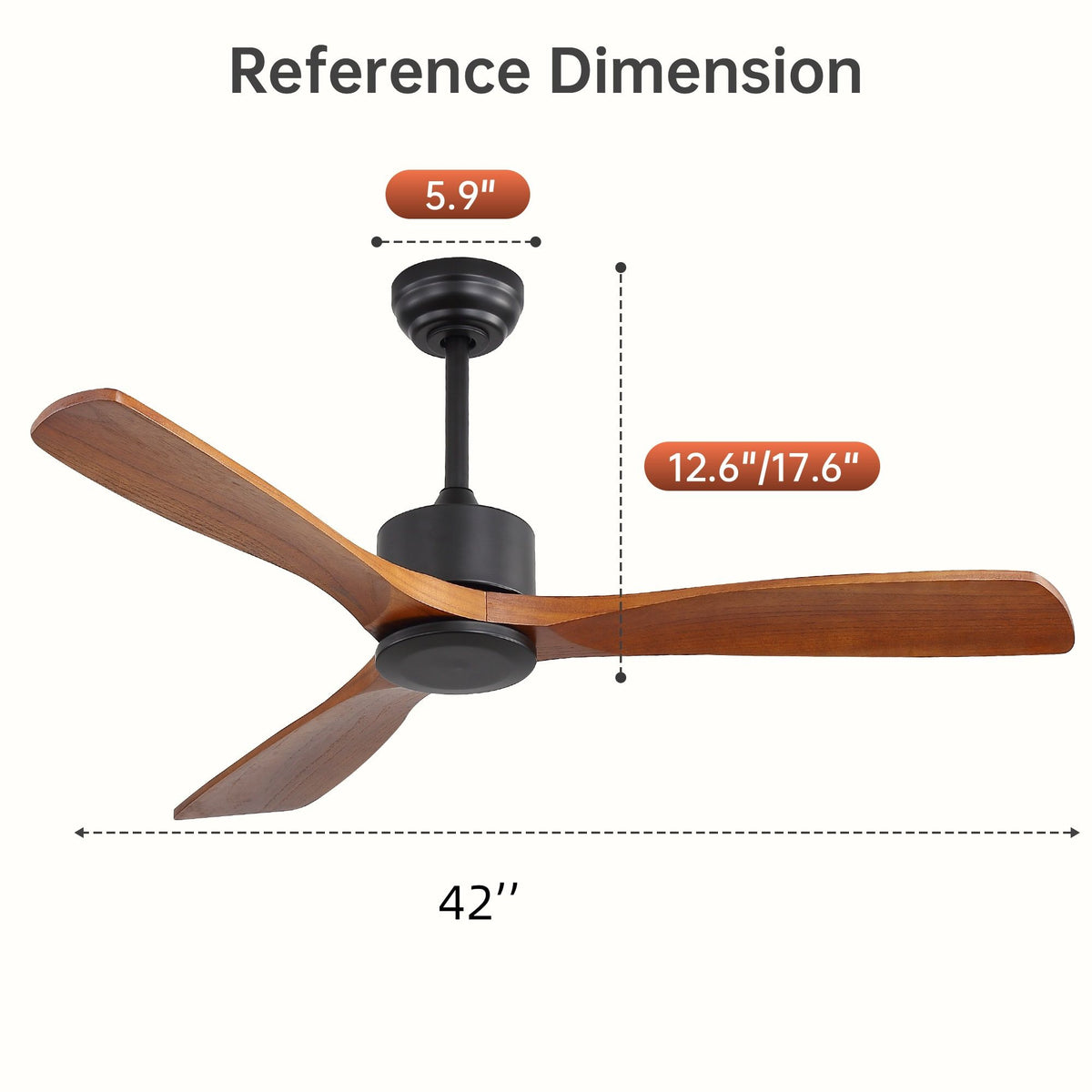 42" Ceiling Fan With DC Reversible Motor, 3 Blades, Timer Function