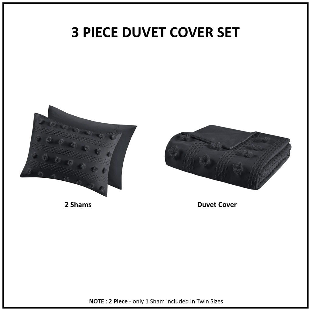 Lucy - Clip Jacquard Twin Duvet Cover Set - Black