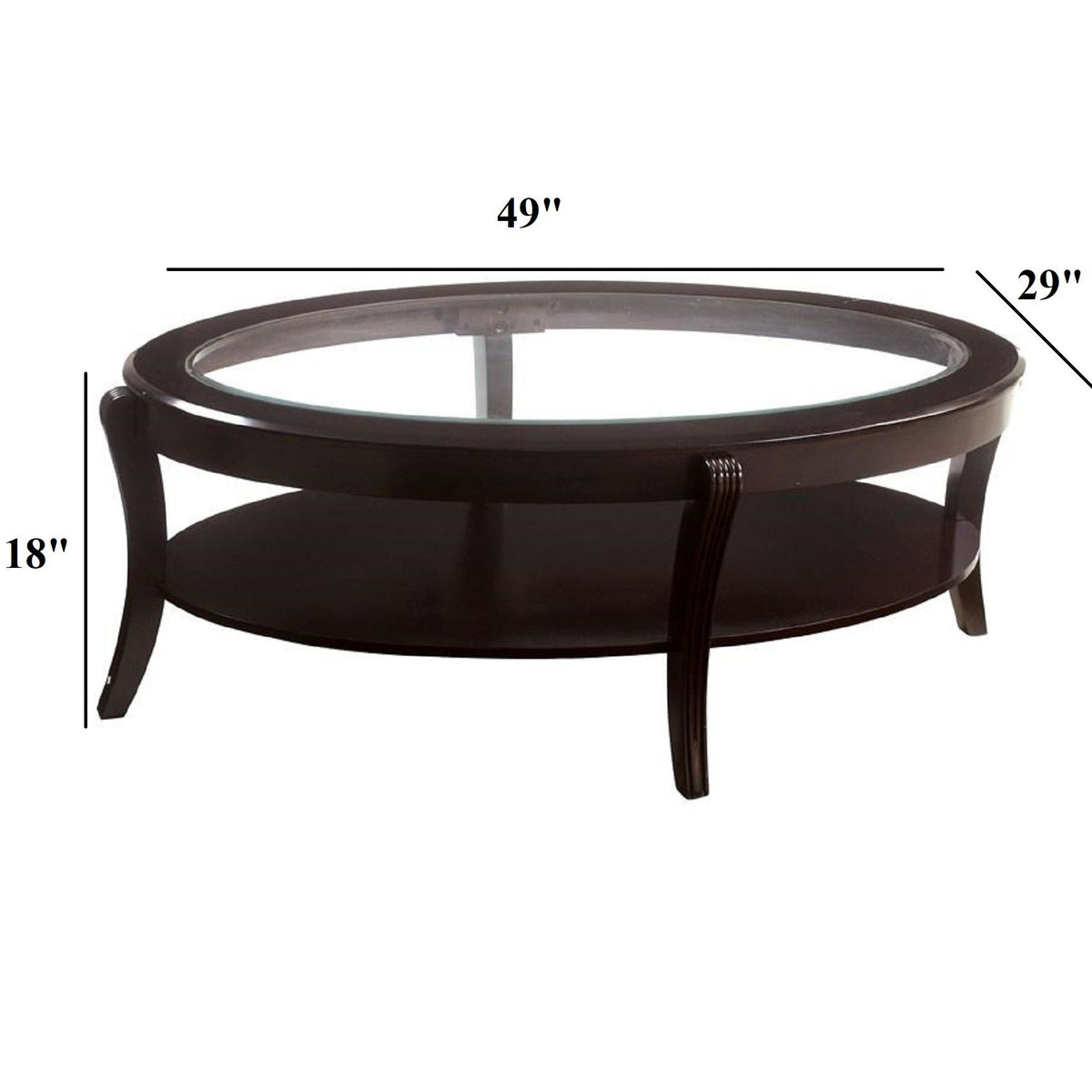 Oval Coffee Table With Beveled Glass Top And Open Lower Shelf - Espresso