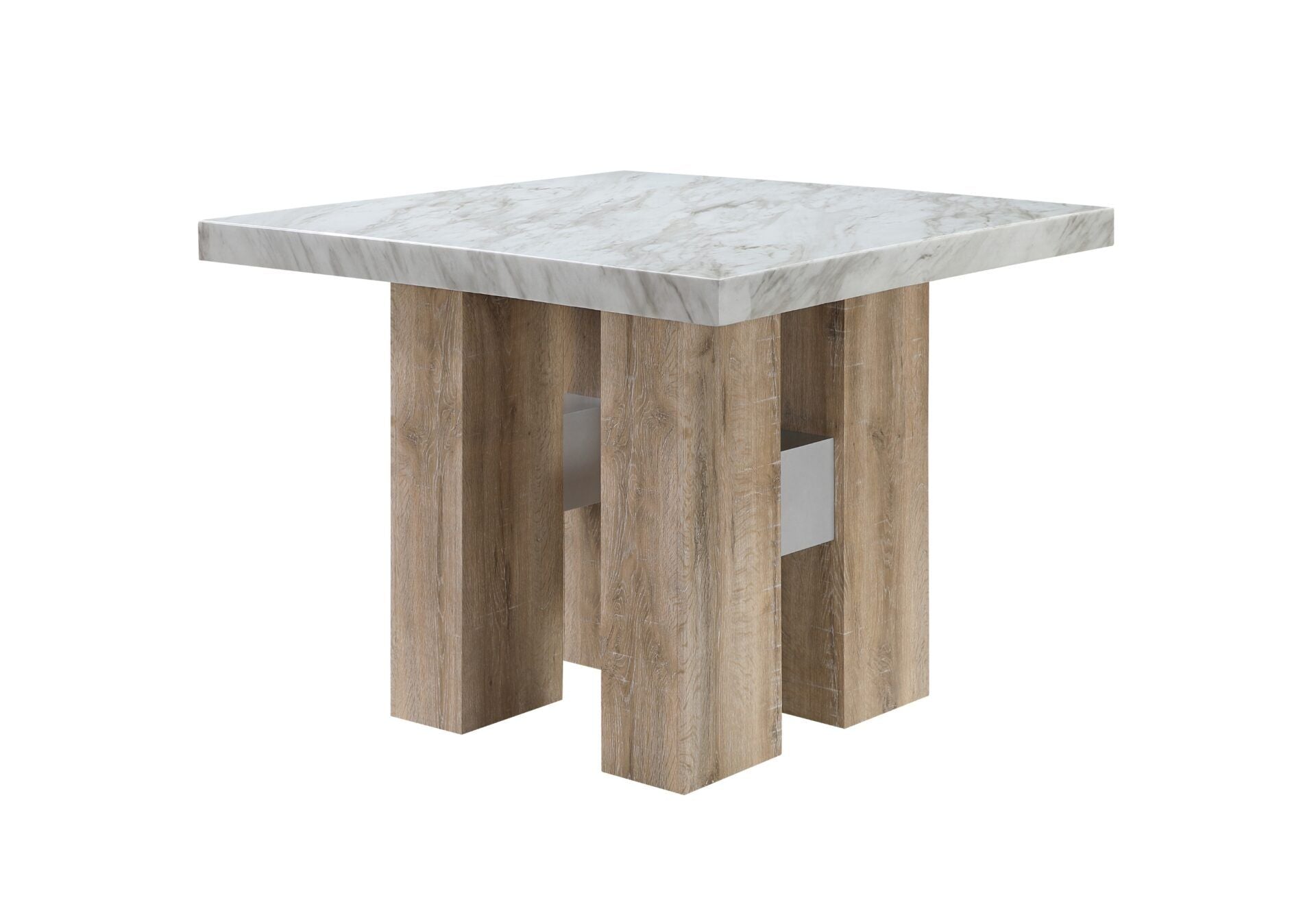 D04 - 7 Piece Dining Room Set (Bart Table And 6 Bar Stool) - Natural / Silver