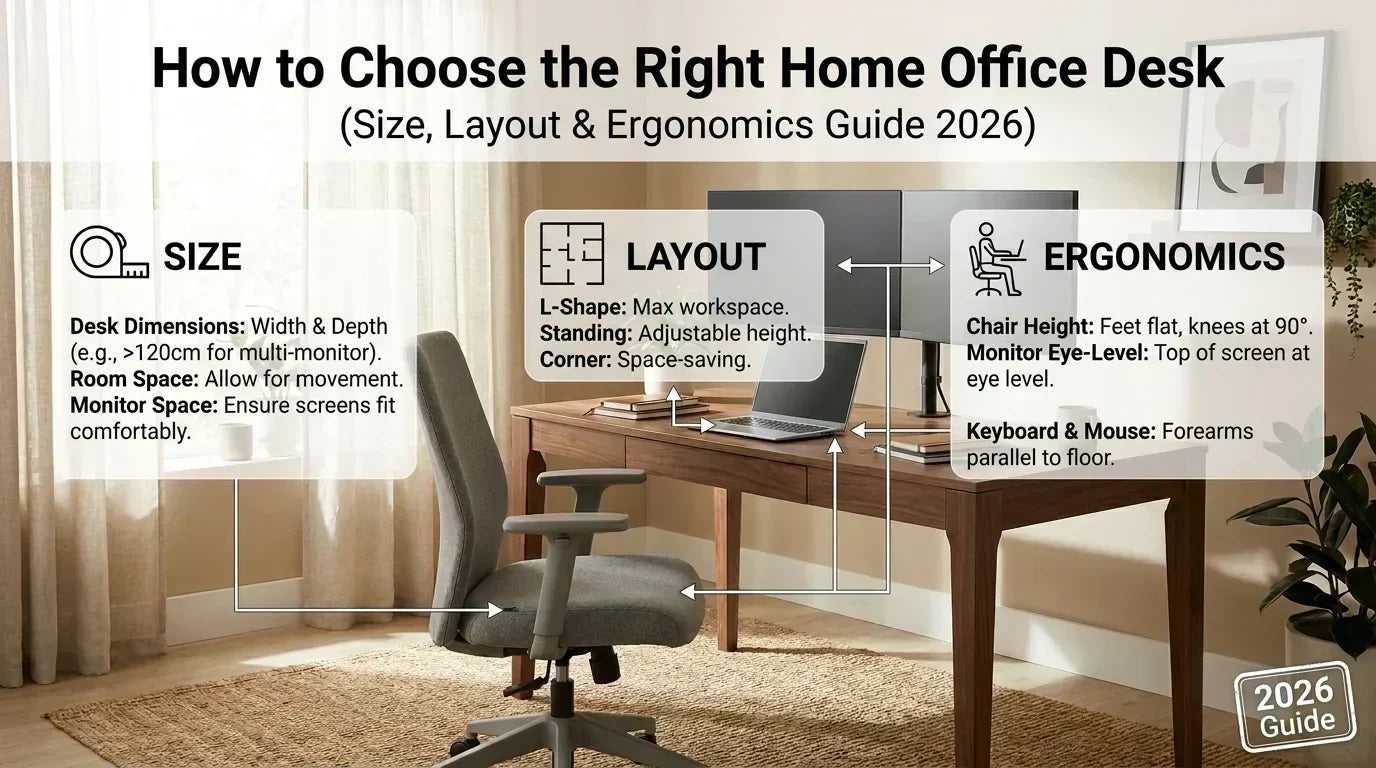 How to Choose the Right Home Office Desk (Size, Layout & Ergonomics Guide 2026)