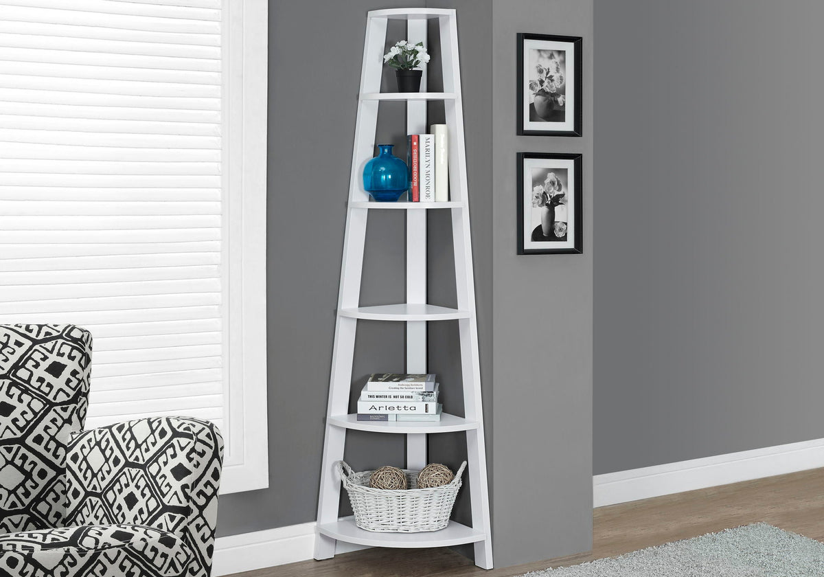 Corner Bookshelves in a furnished room