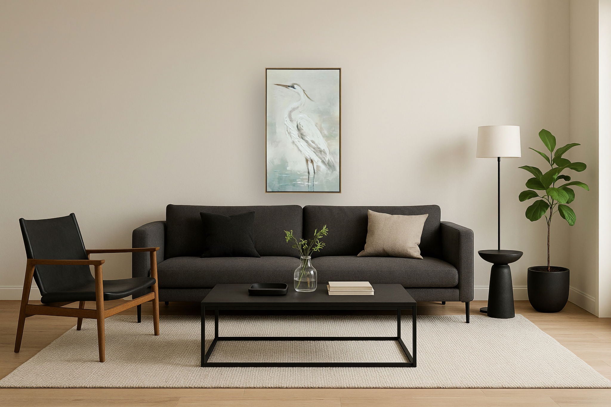 Mist Plumage - 39" x 24" Framed Wall Art - Gray