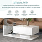 Modern Coffee Table with Tempered Glass, Wooden Cocktail Table with High-gloss UV Surface, Modernist 2-Tier Rectangle Center Table for Living Room, White