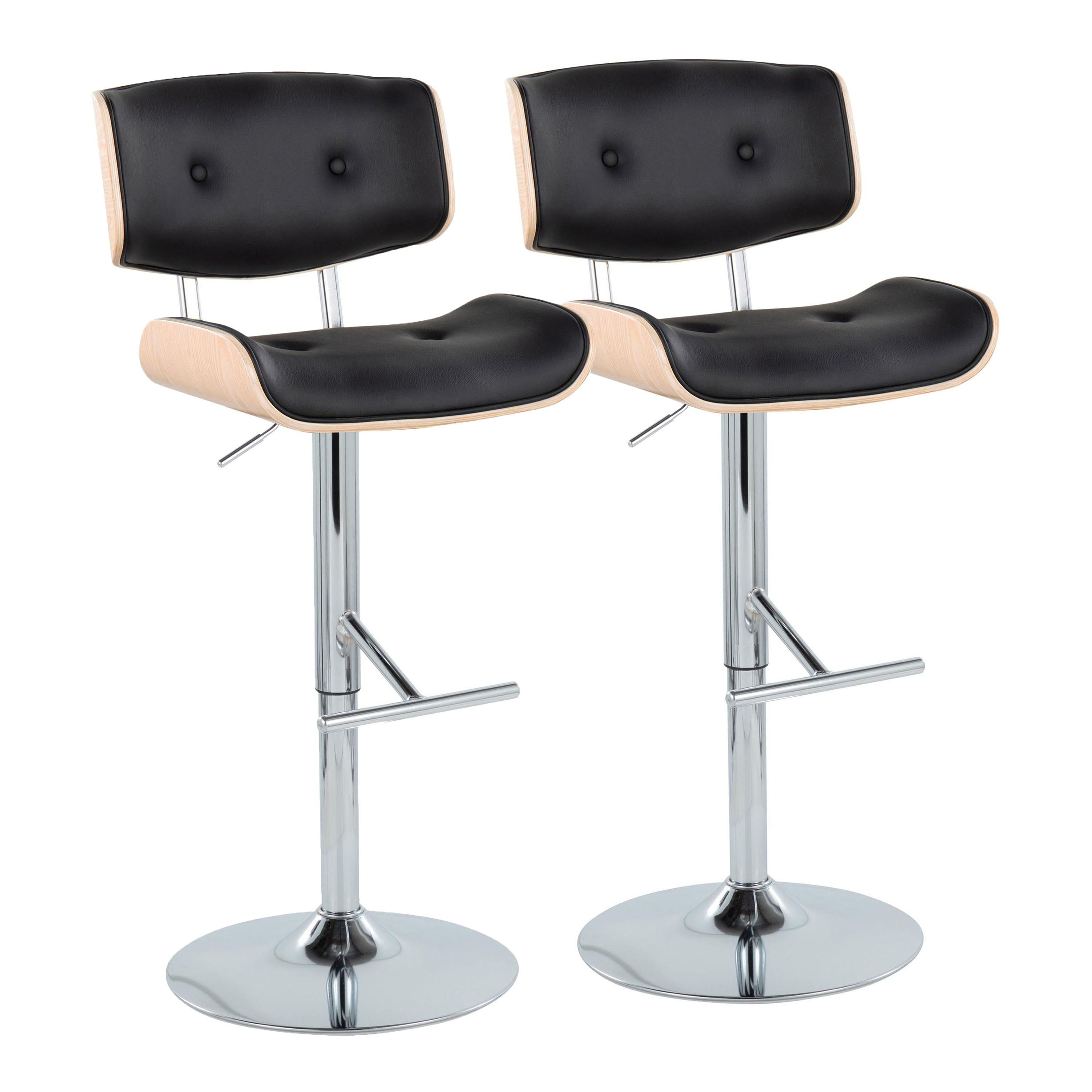 Lombardi - Contemporary Adjustable Barstool With Swivel With Straight T Footrest (Set of 2)