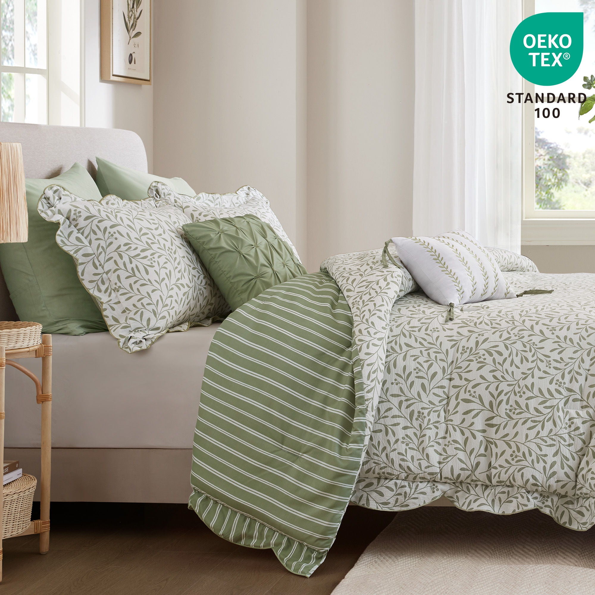 Darcy - 5 Piece King Print Comforter Set - Sage Green