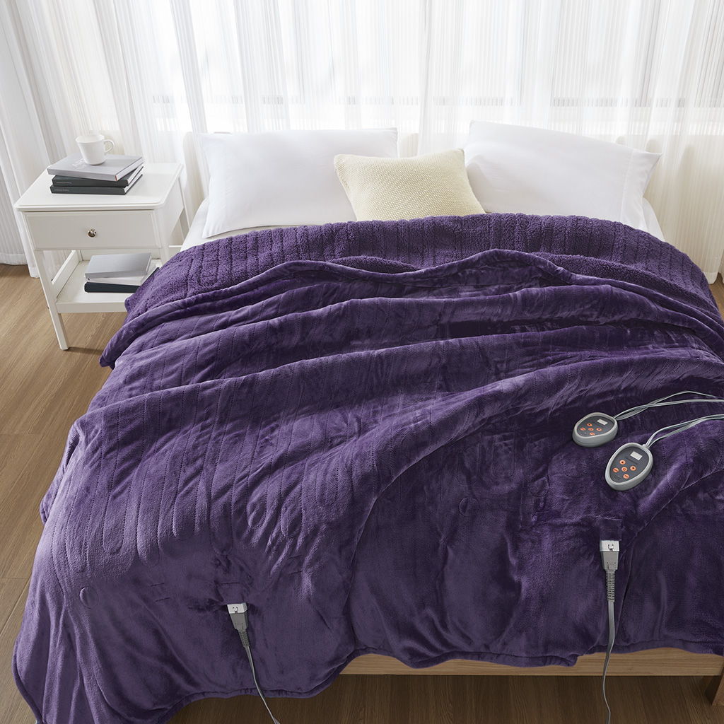 Heated Microlight to Berber - King Blanket - Purple