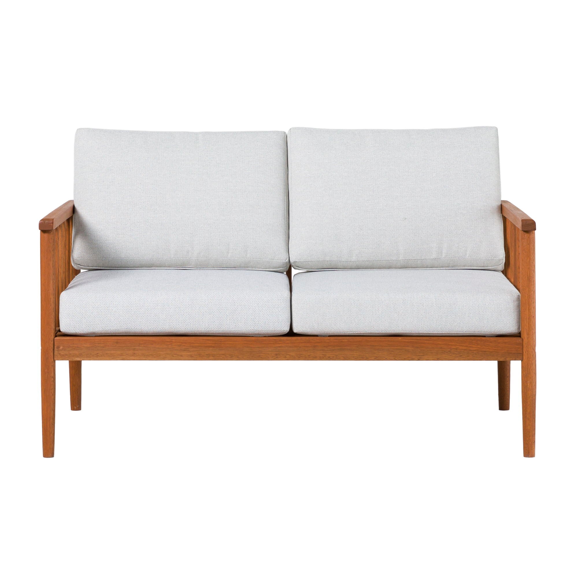 Contemporary Cushioned Eucalyptus Wood Patio Loveseat - Brown