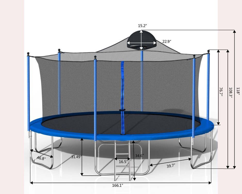 14Ft Trampoline For Adults & Kids With Basketball Hoop, Outdoor Trampolines With Ladder And Safety Enclosure Net For Kids And Adults - Blue