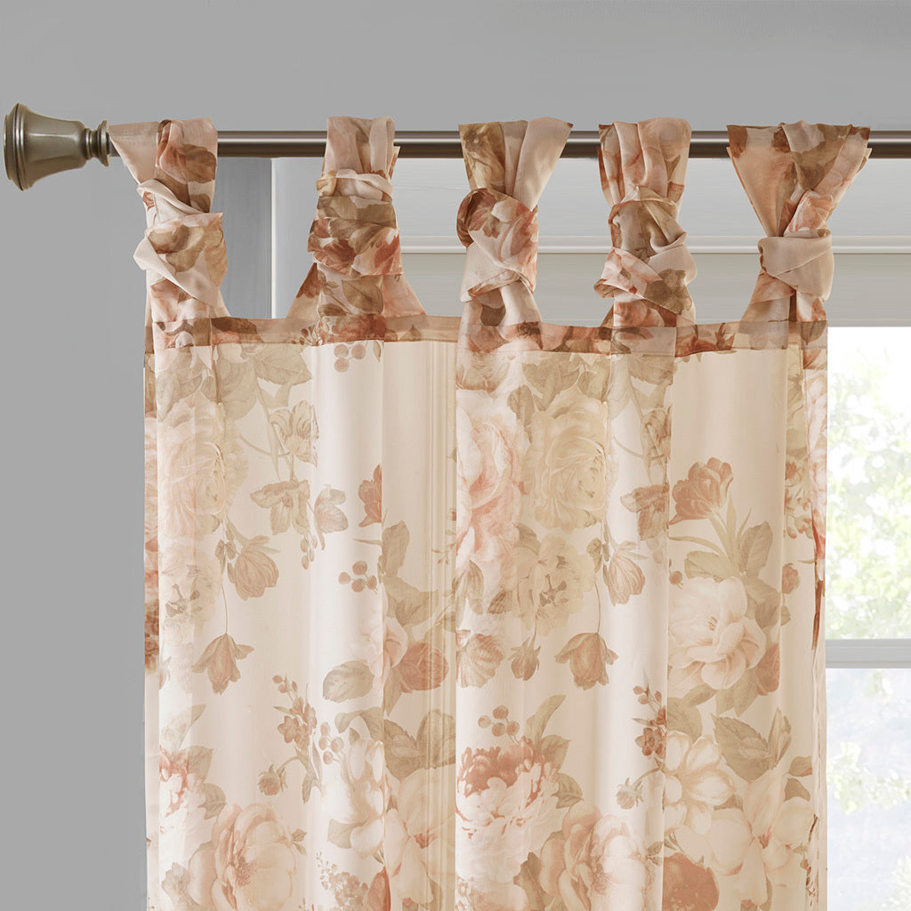 Printed Floral Twist Tab Top Voile Sheer Curtain