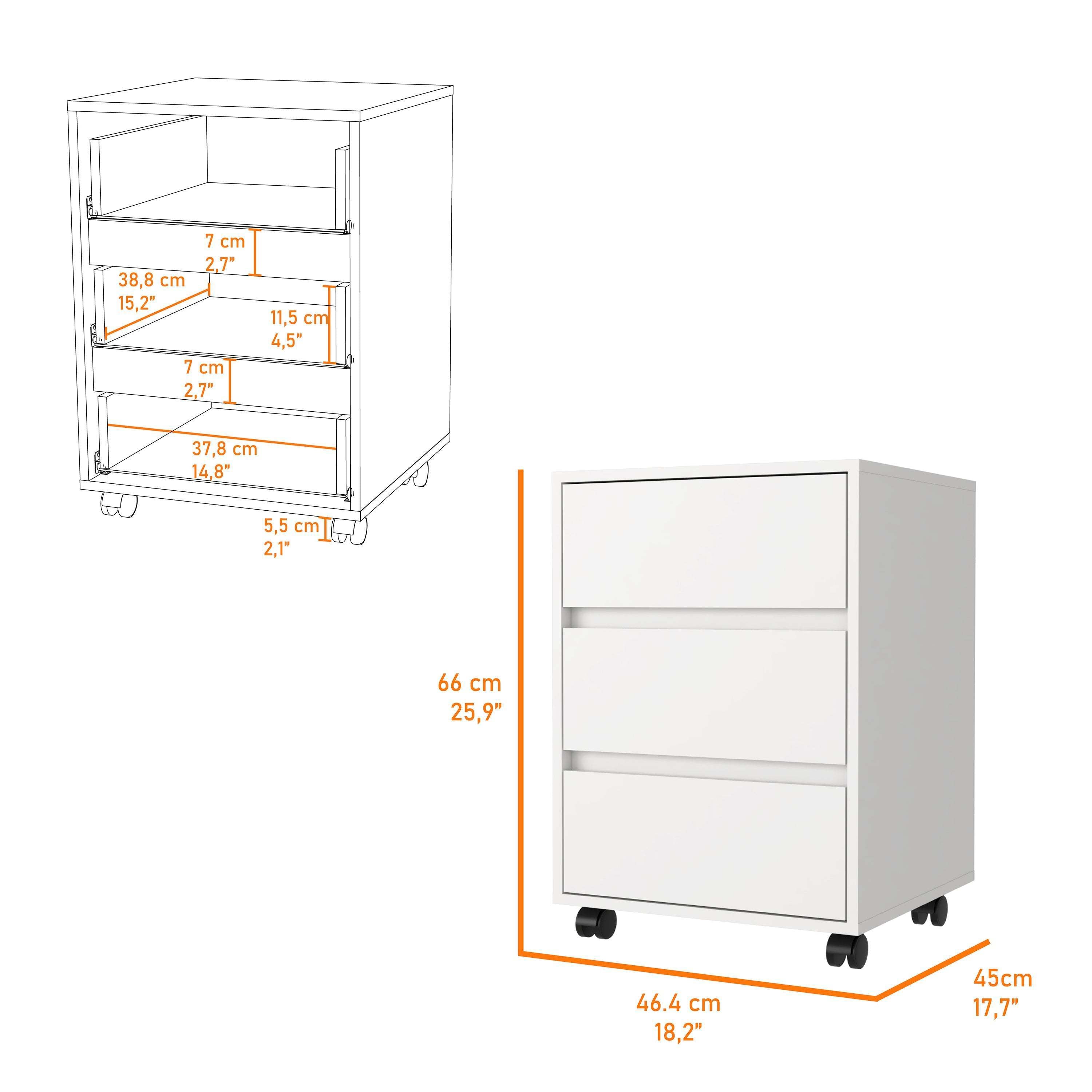 Vienna Three Drawers Filing Cabinet,  Roller Blade Glide