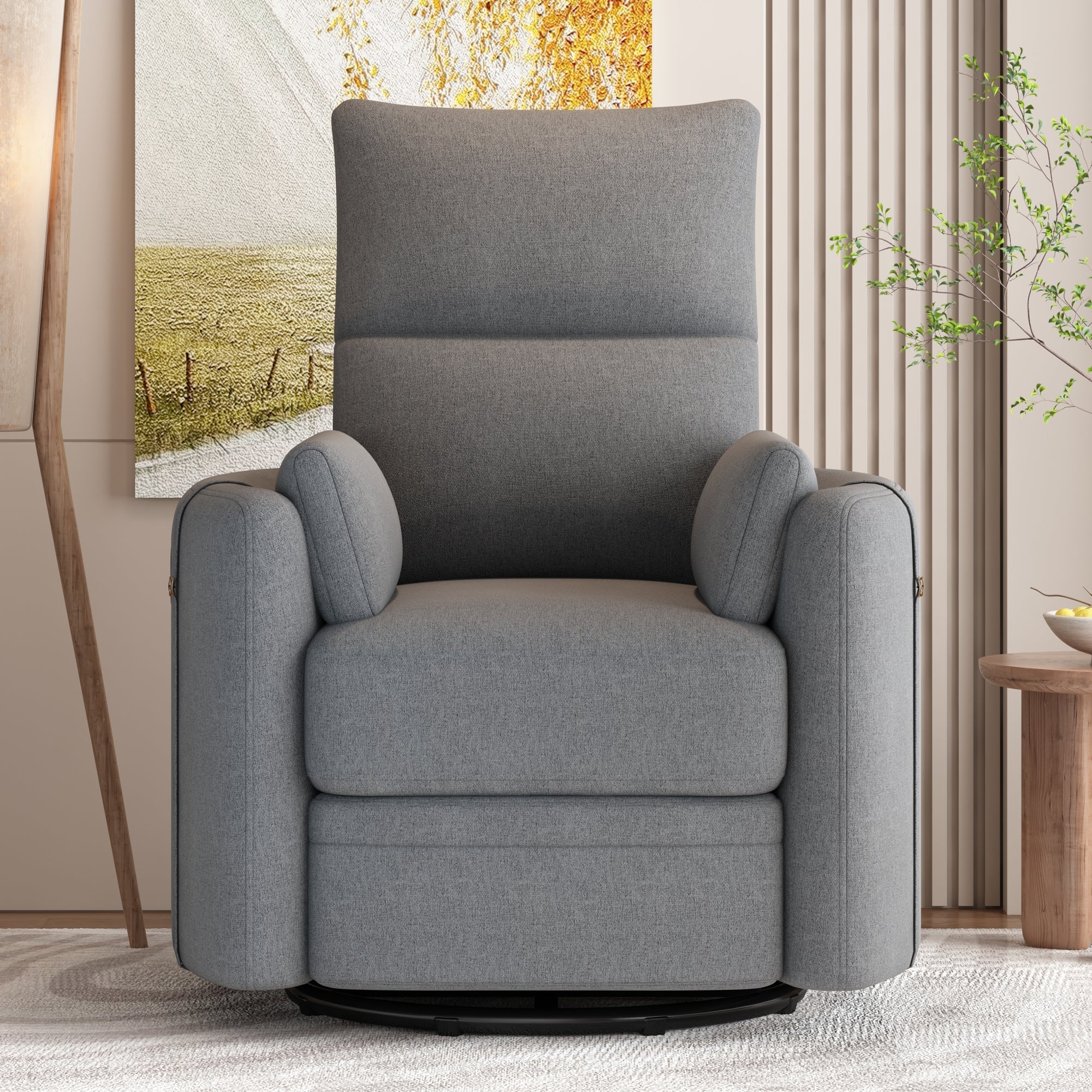 360 Degree Swivel Recliner Theater Recliner Manual Rocker Recliner Chair with Two Removable Pillows for Living Room, Dark Grey