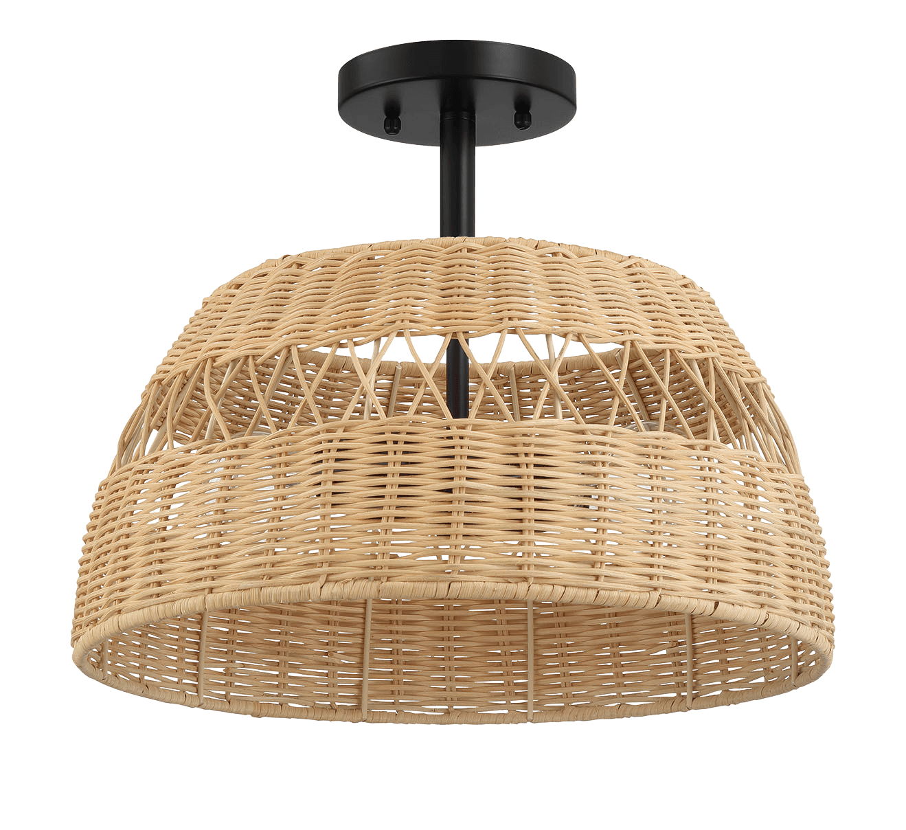 Twinkle - Double Lights Semi Flush With Shade - Black / Rattan