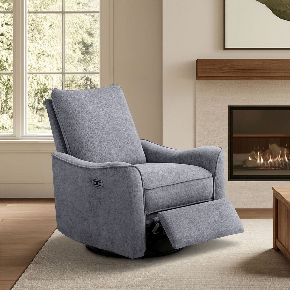 Cameron - Power Recliner 3-in-1 With Swivel, Glider, Charging Station - Gray