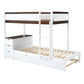 Twin-Over-Twin Bunk Bed with Twin size Trundle, Storage and Desk, White+Walnut
