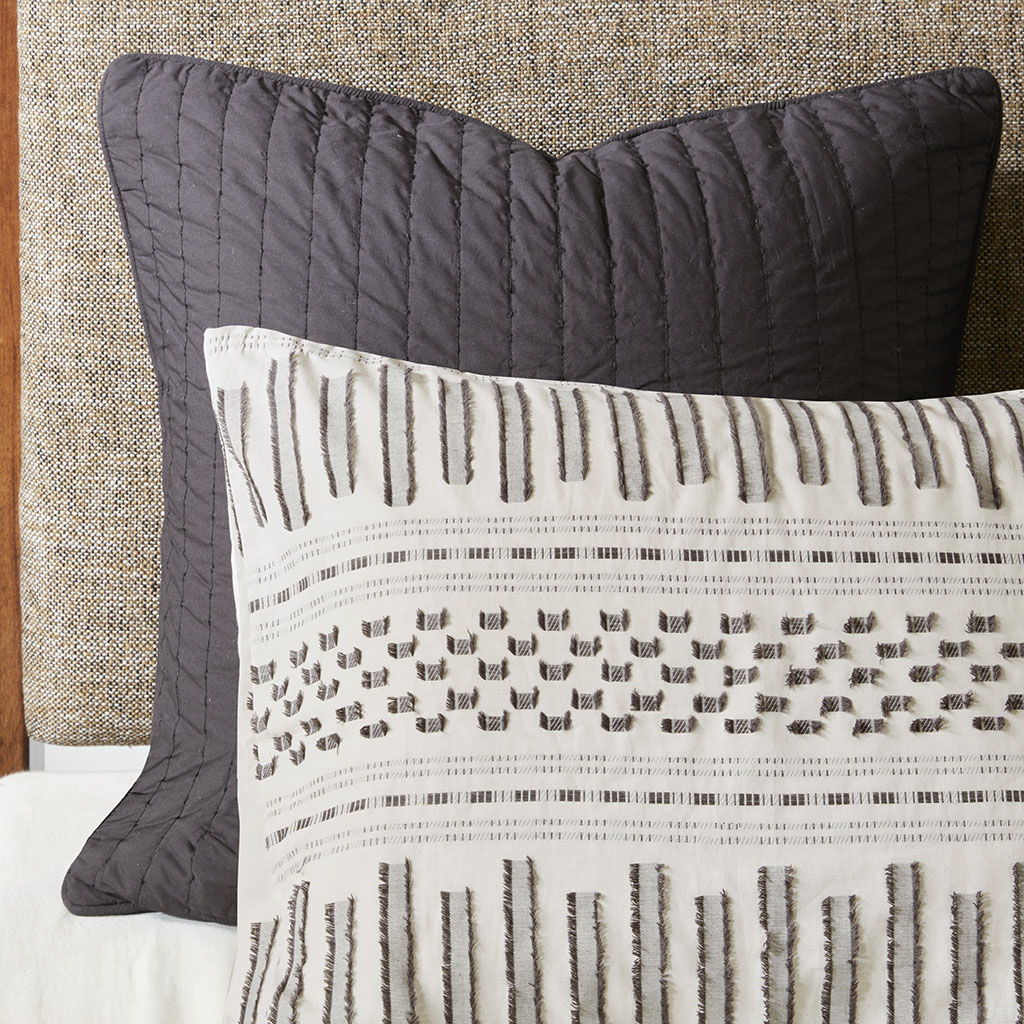 Rhea - King Comforter Mini Set - Ivory / Charcoal