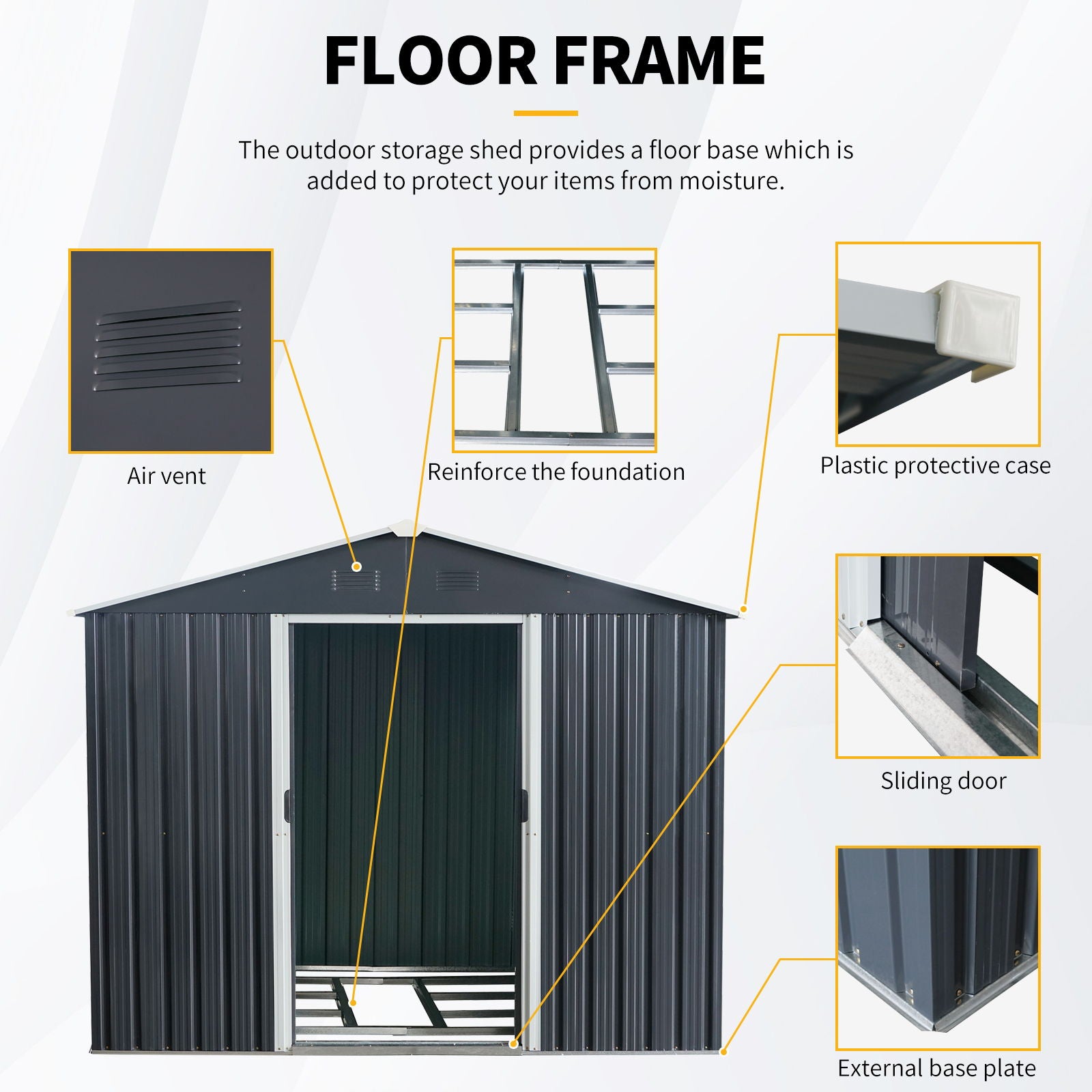 Outdoor Metal Storage Shed With Floor Base