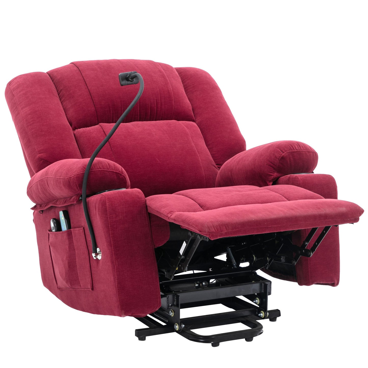 Power Lift Recliner Chair Electric Recliner for Elderly Recliner Chair with Massage and Heating Functions, Remote, Phone Holder Side Pockets and Cup Holders for Living Room, Red