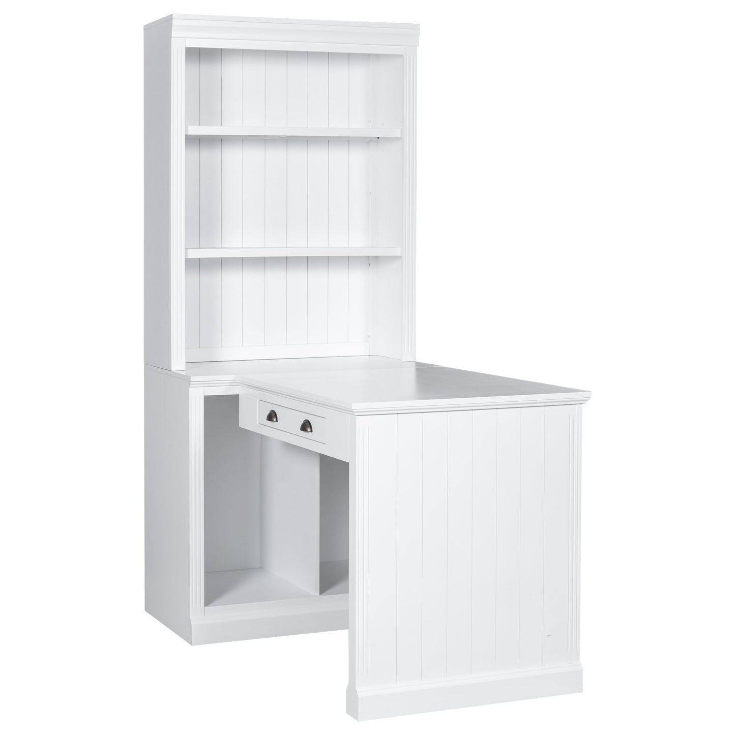 83.4"Tall Bookshelf with Writing Desk, Modern Bookcase with Study Desk, Workstation with Storage Shelf,Storage Bookcase with Open Shelves and LED Lighting for Living Room,Home Office,White