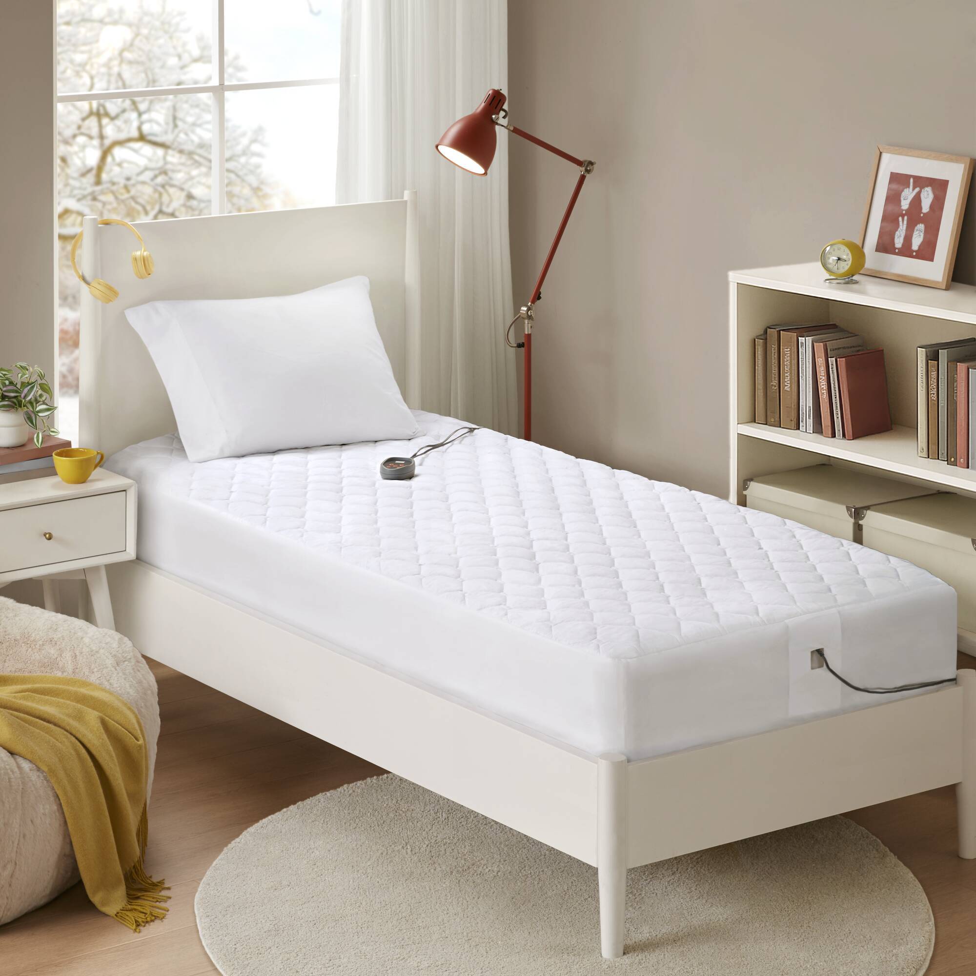 Cotton - Full Deep Pocket Heated Mattress Pad-20 Heat Settings - White