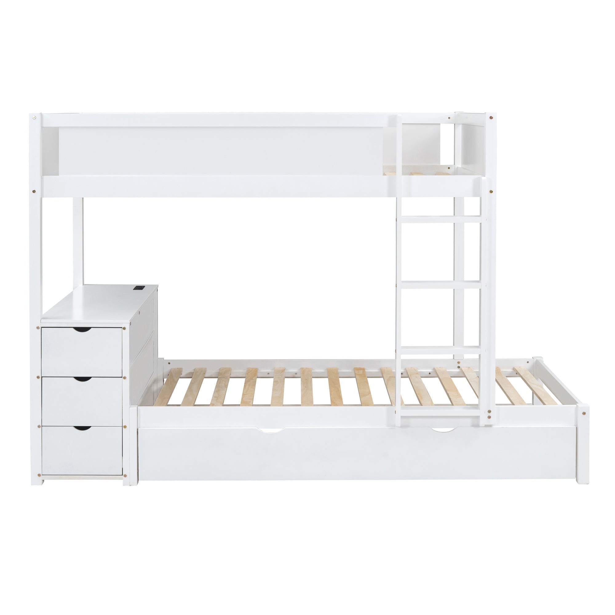 Twin-Over-Twin Bunk Bed with Twin size Trundle, Storage and Desk, White