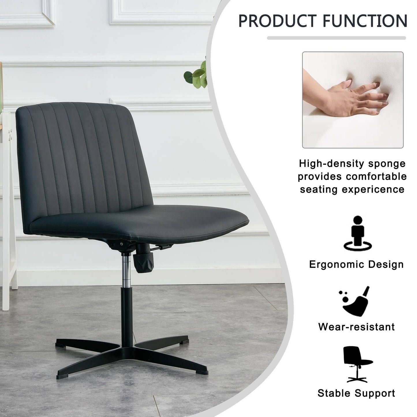 Black High Grade Pu Material. Home Computer Chair Office Chair Adjustable 360 ° Swivel Cushion Chair With Black Foot Swivel Chair Makeup Chair Study Desk Chair. No Wheels 
   W1151110975