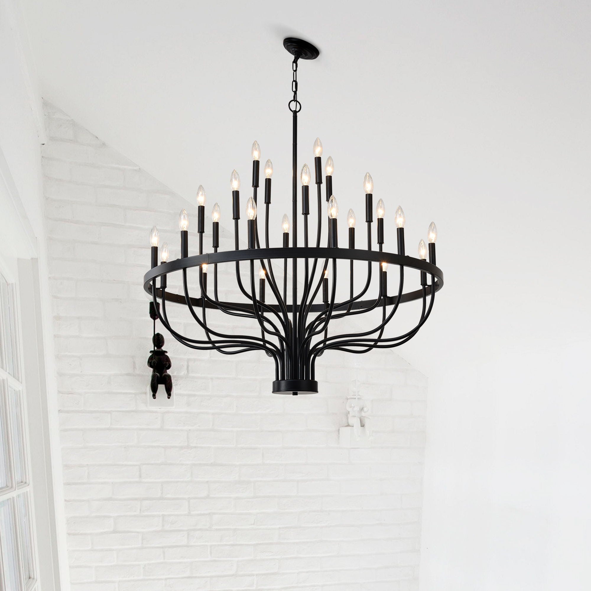 24 Light Chandelier Industrial Iron Candle Chandelier Modern Suspended Farmhouse Chandeliers Pendant Light Fixtures For Dining Room Bedroom Living Room Kitchen Island Foyer E12 Bulb (No Include) - Black