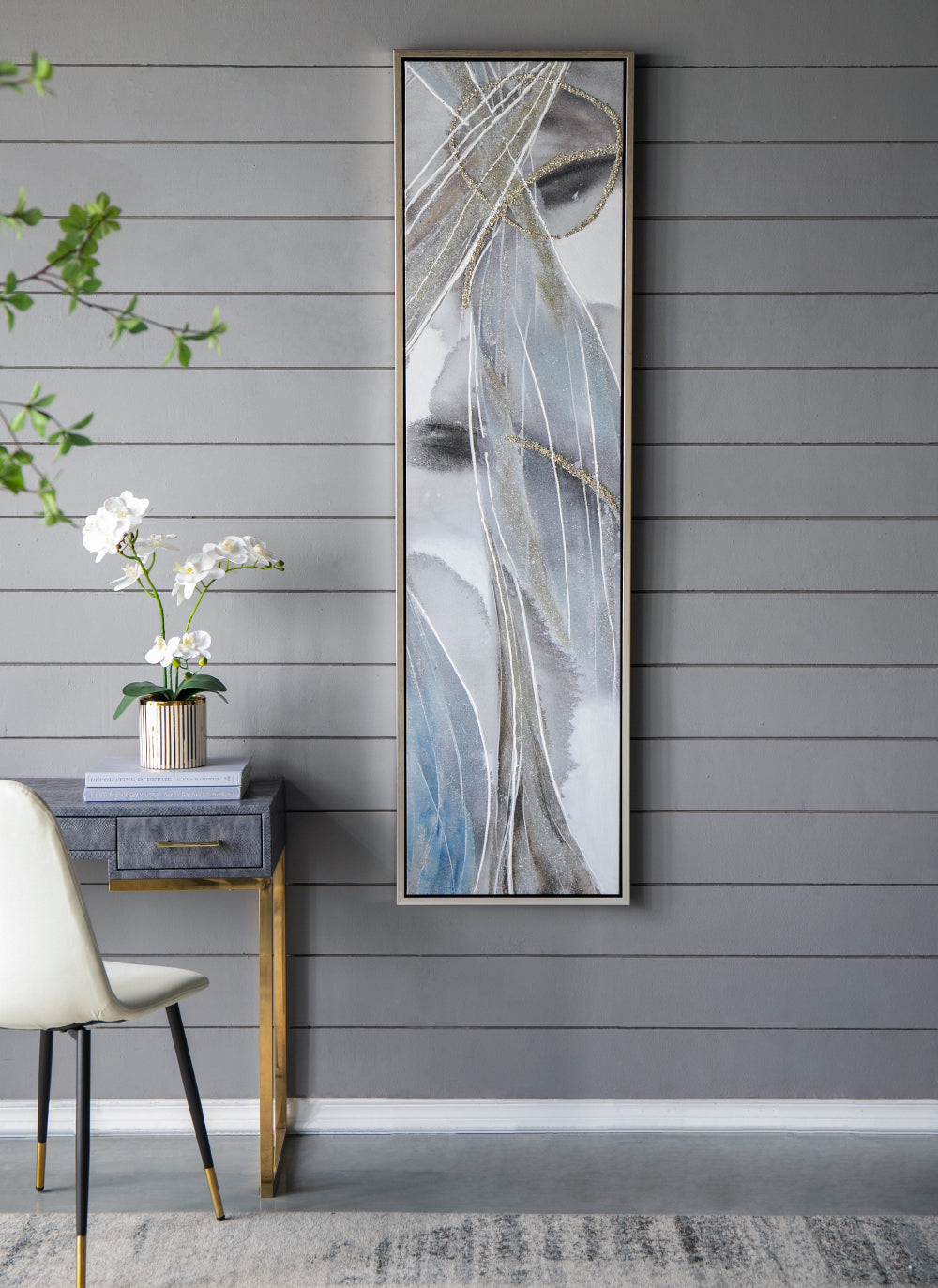 Set of 2 Elongated Modern Abstract Oil Paintings, Wall Art  for Living Room Dining Room  Bedroom  Office Entryway, 20" x 71"