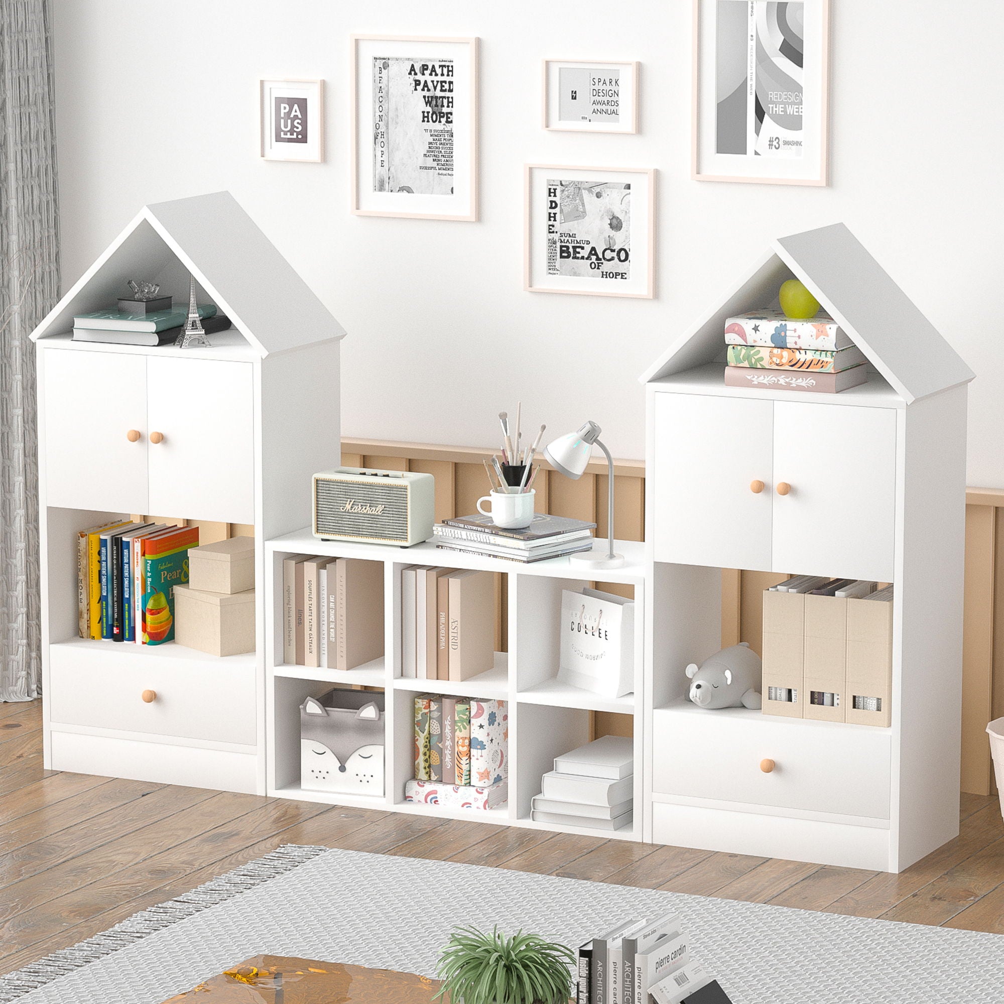 Versatile Children's Bookshelf With House Shaped Design, Multi Functional Storage For Books And Toys