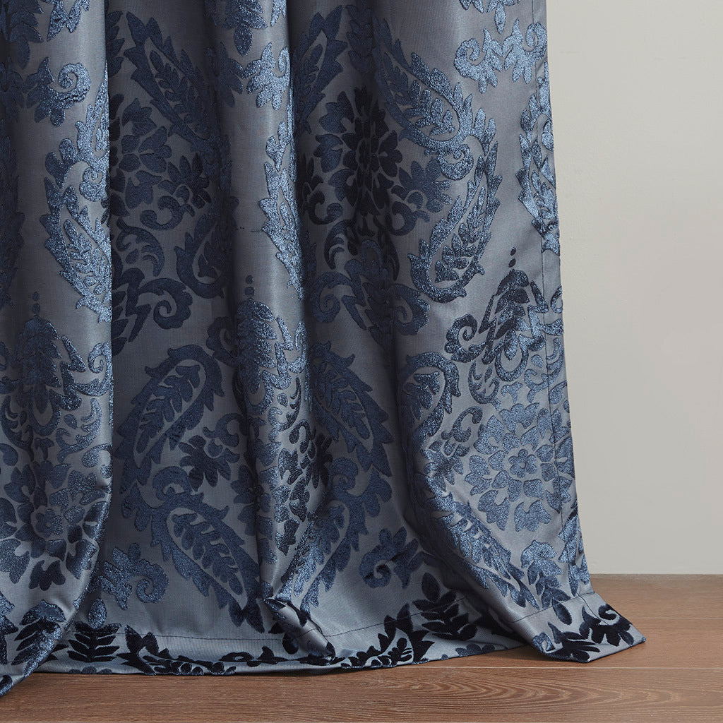 Knitted Jacquard Paisley Total Blackout Grommet Top Curtain Panel