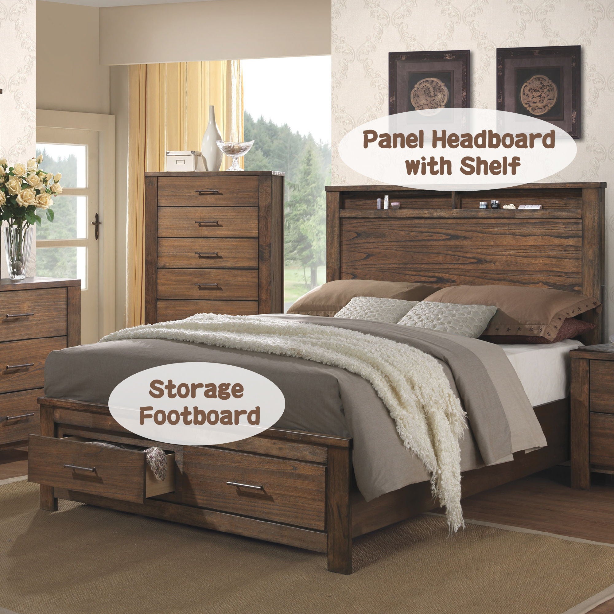 Merrilee - Eastern King Bed With Storage - Oak