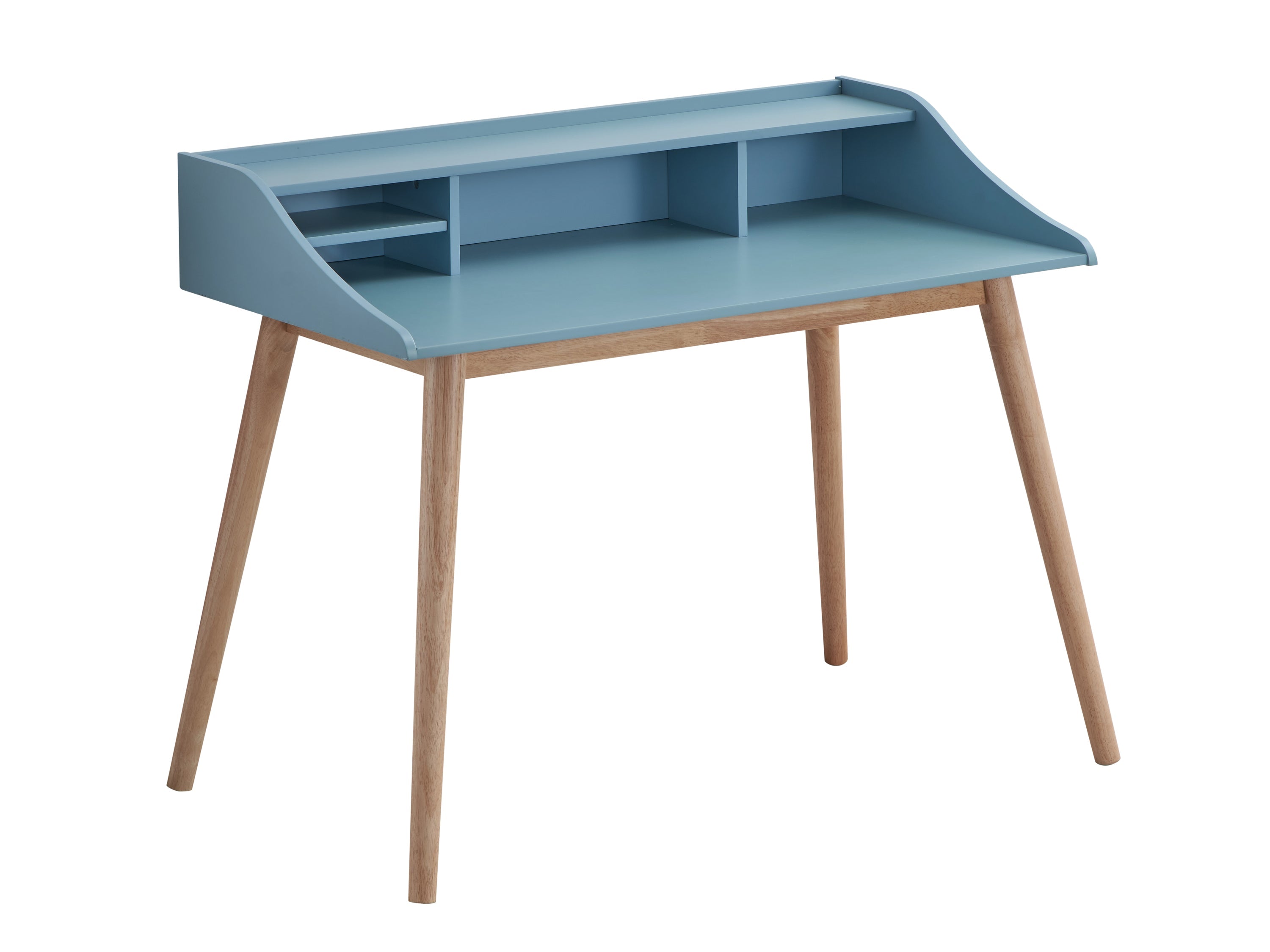 Roskilde Mid-Century Modern Wood Writing Desk with Hutch, Blue